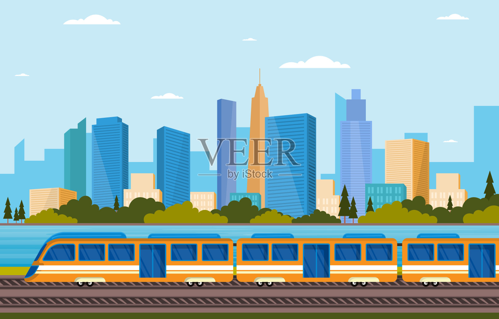 铁路铁路边公共交通通勤地铁列车景观插图插画图片素材