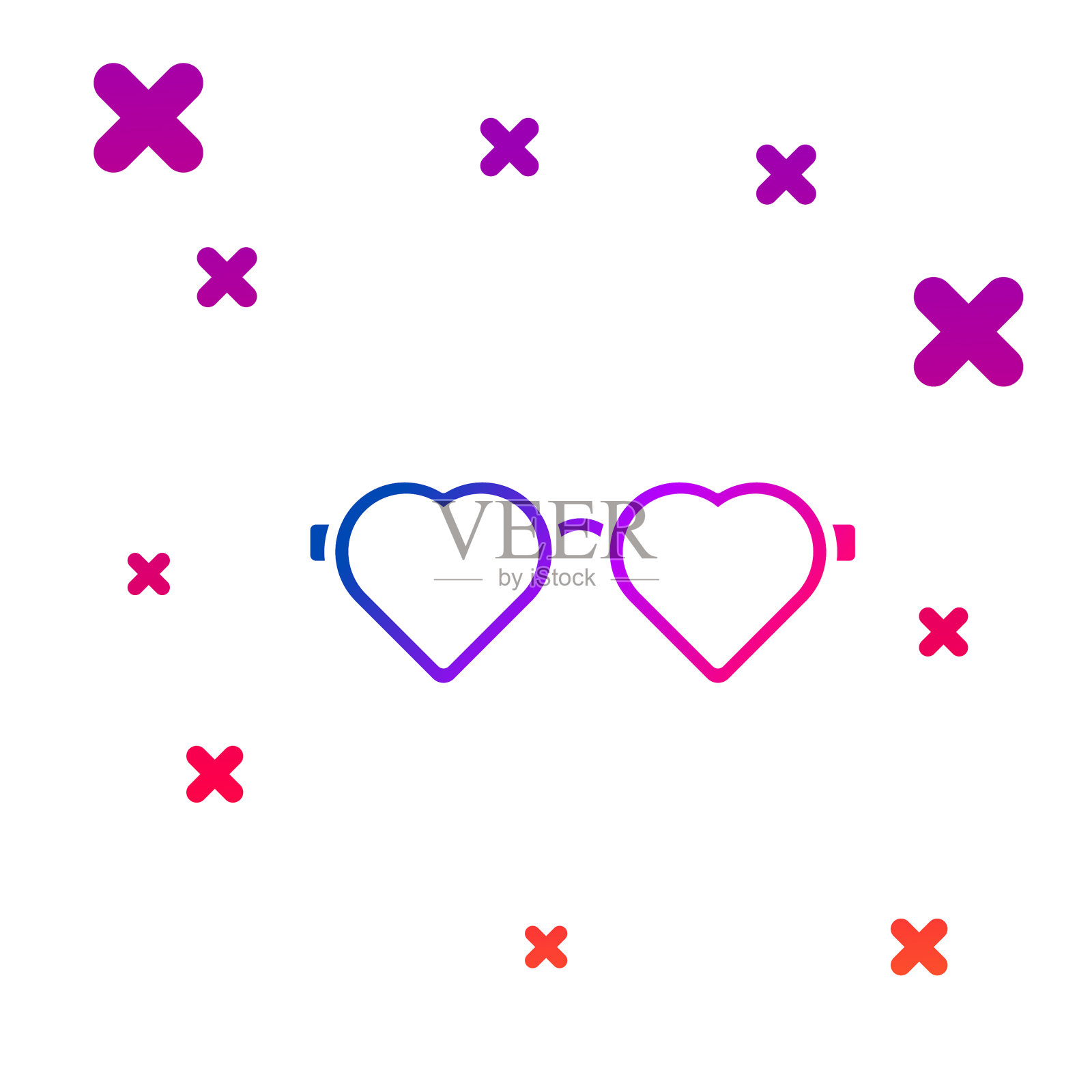 彩色心形爱眼镜图标孤立上图标素材