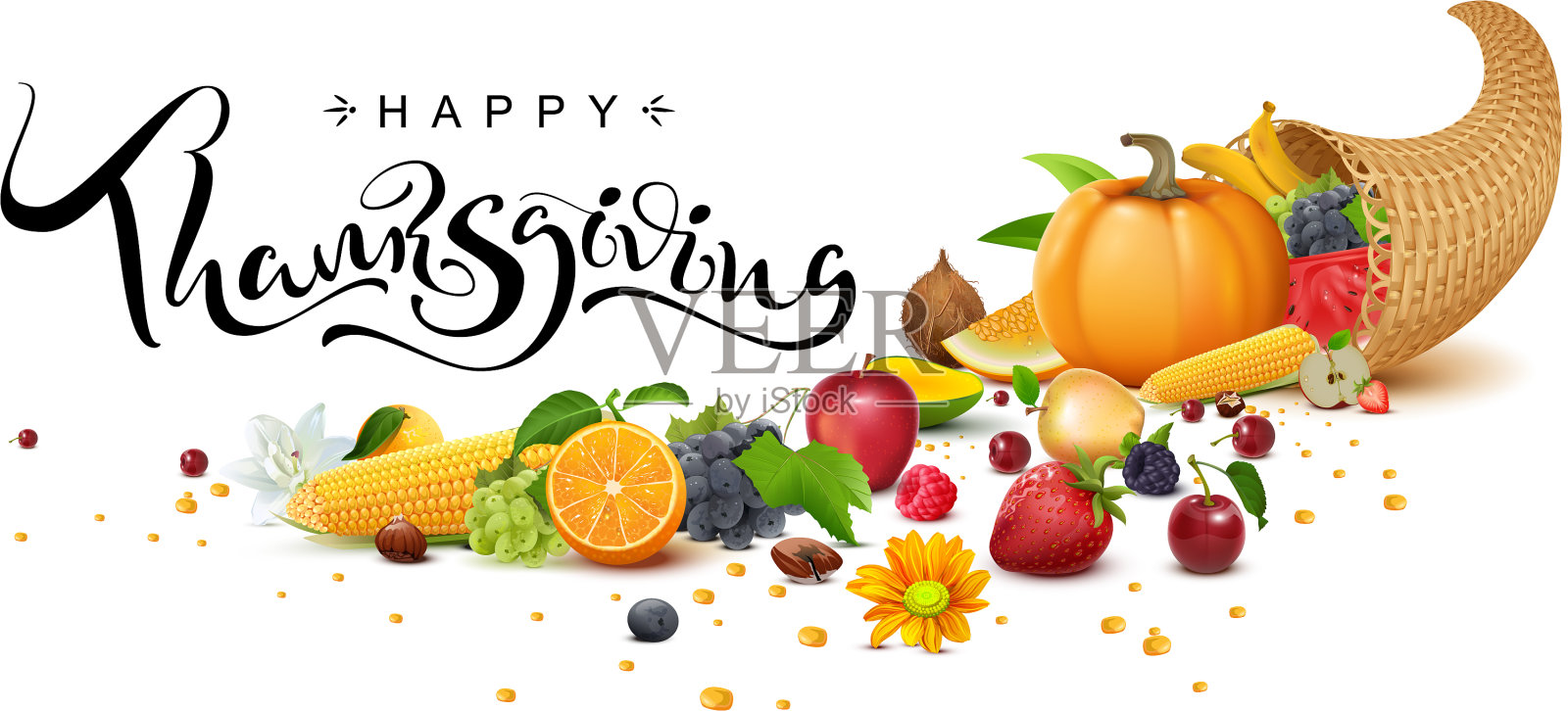 感恩节快乐手写书法设计元素图片