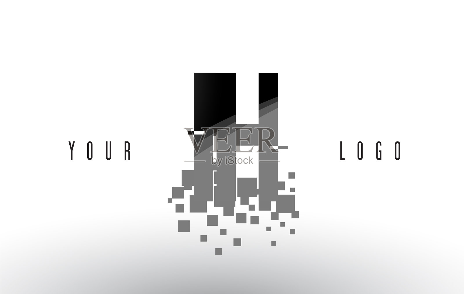 Ih I h像素字母标志与数字粉碎设计元素图片