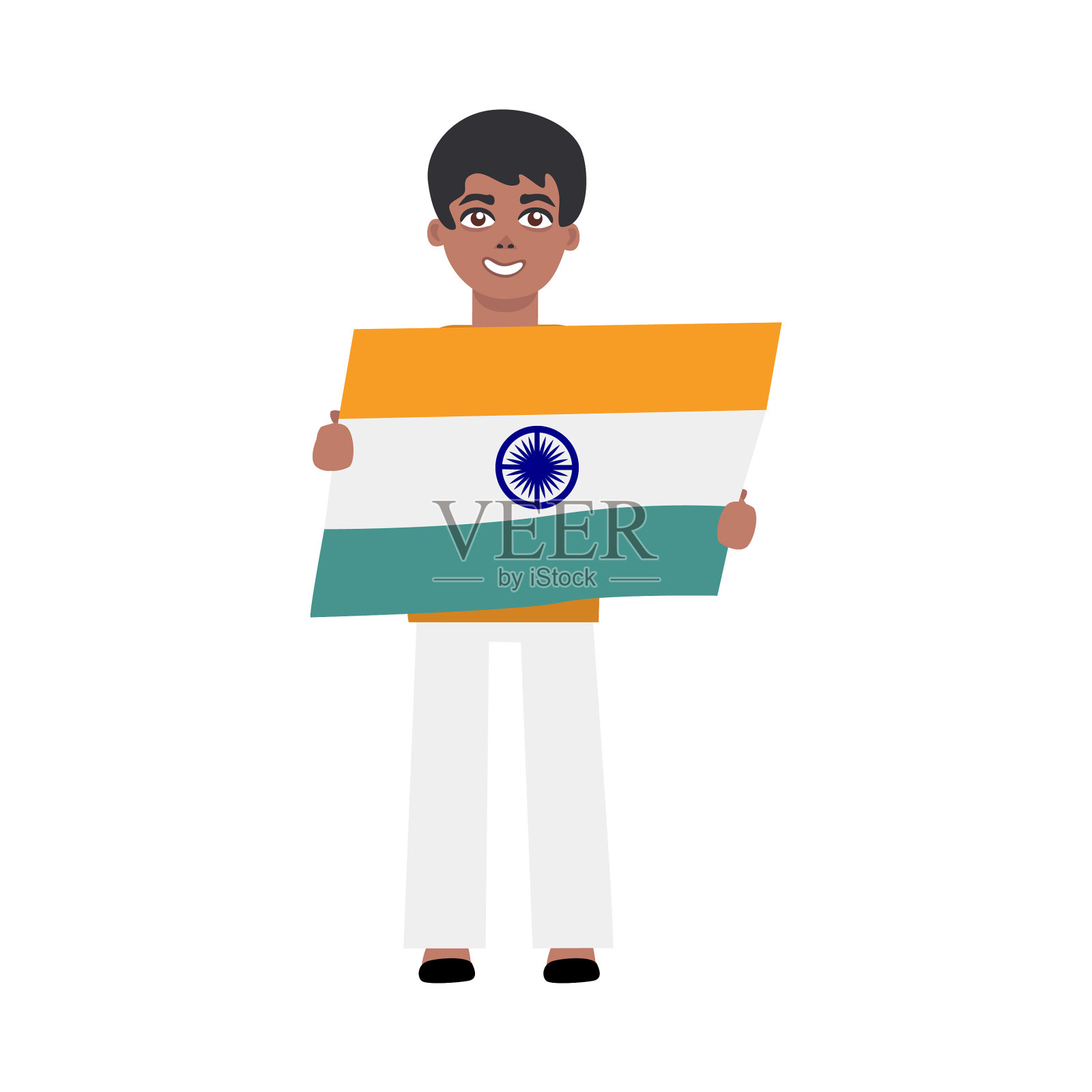 扁平的印度男孩拿着国旗站着设计元素图片