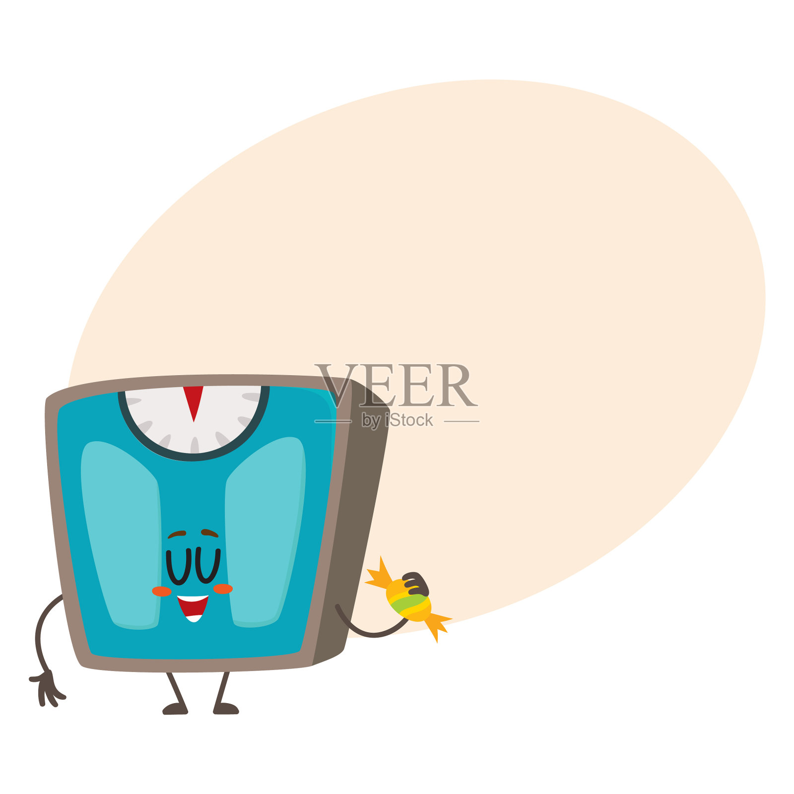 有趣的浴室体重秤性格与微笑设计元素图片