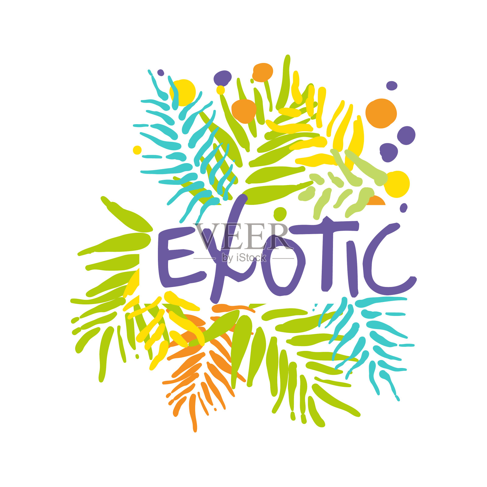 异国情调的标志与棕榈叶暑假设计元素图片