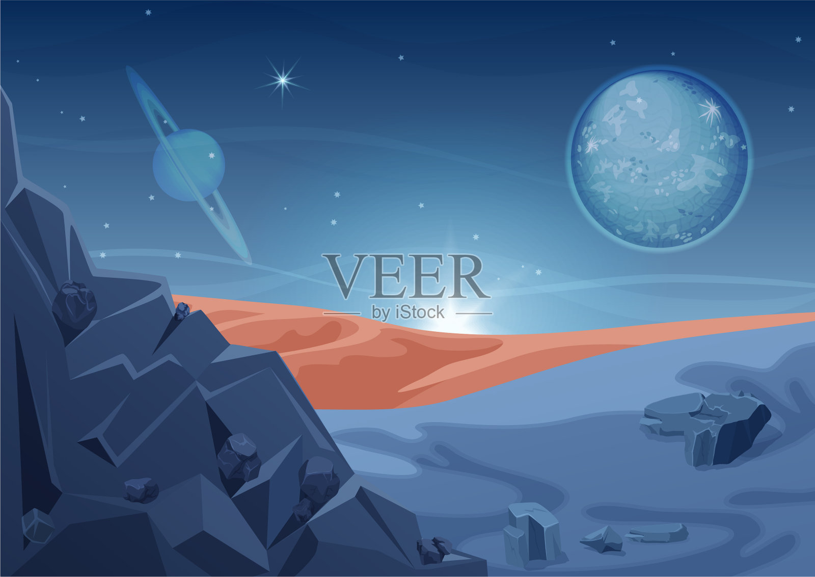 幻想神秘的外星景观另一个星球插画图片素材
