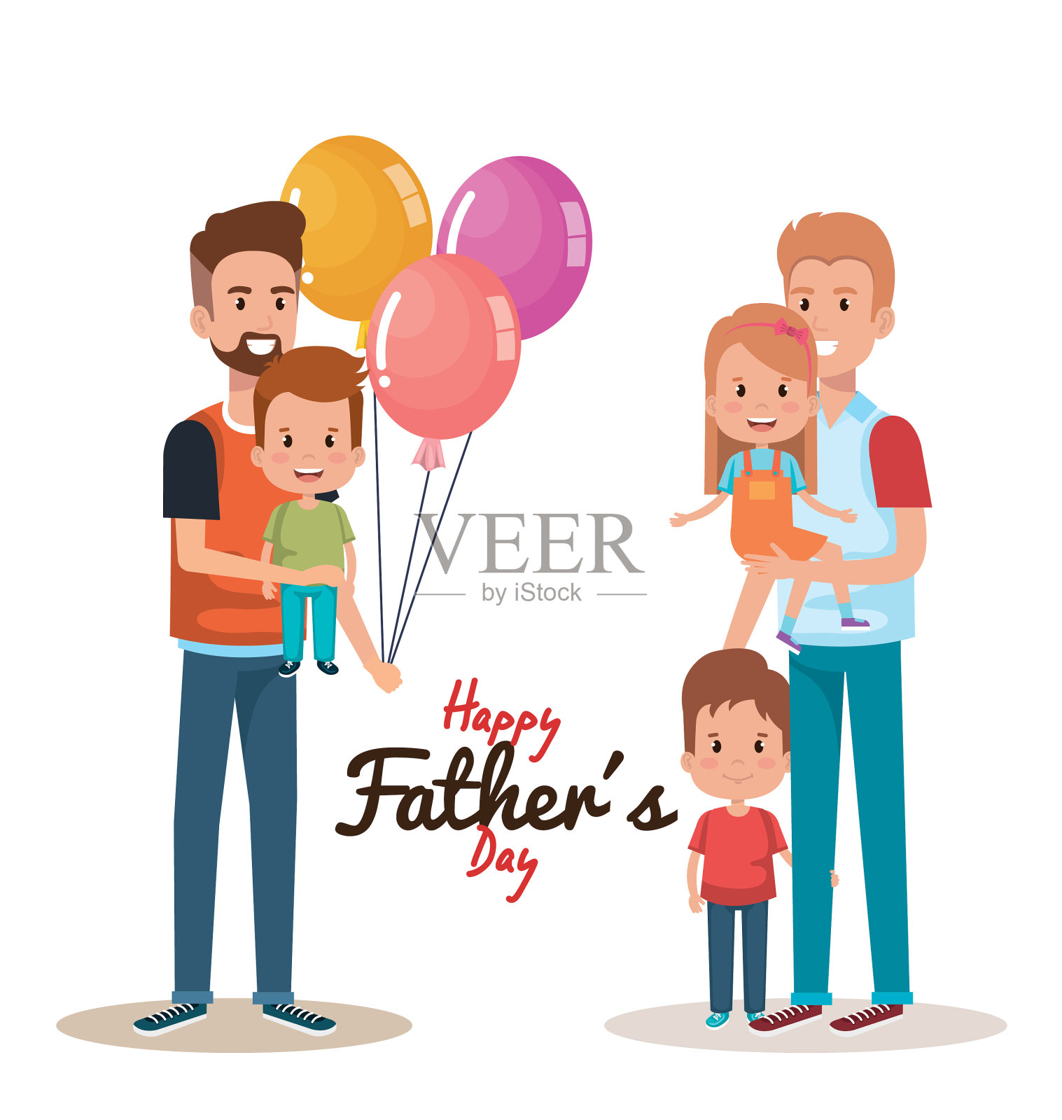 父亲节快乐，卡通人物，气球设计元素图片
