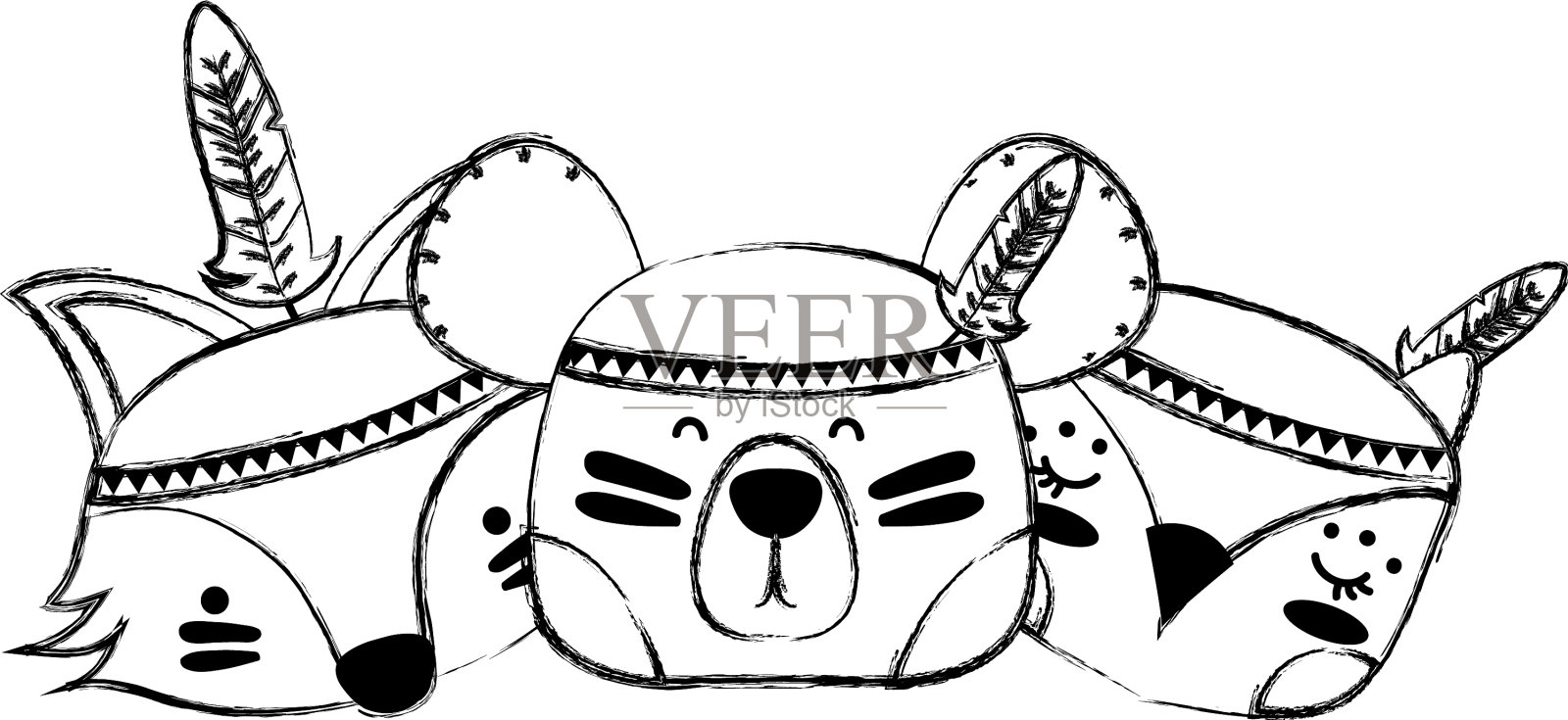 垃圾动物的头与羽毛设计朋友设计元素图片