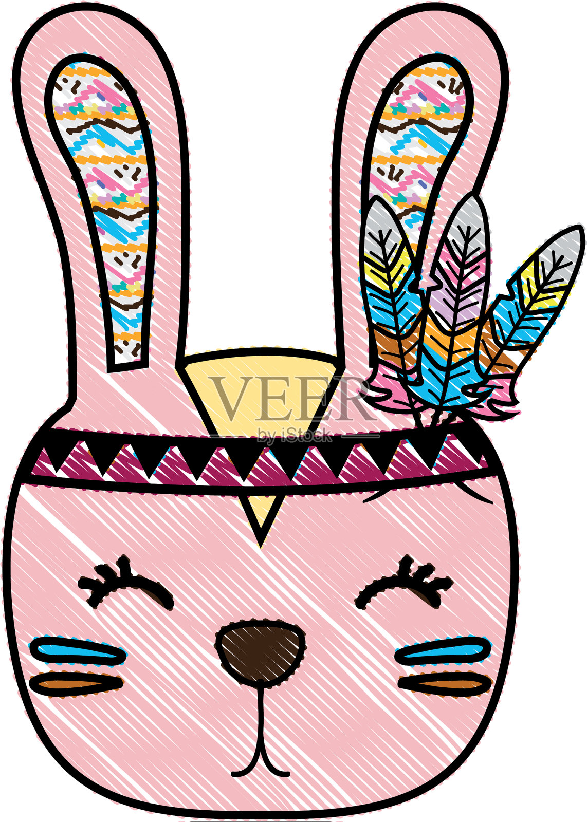 磨碎了可爱的兔头动物的羽毛设计元素图片