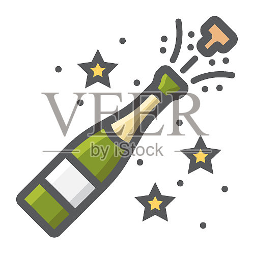 香槟瓶pop填充轮廓图标设计元素图片