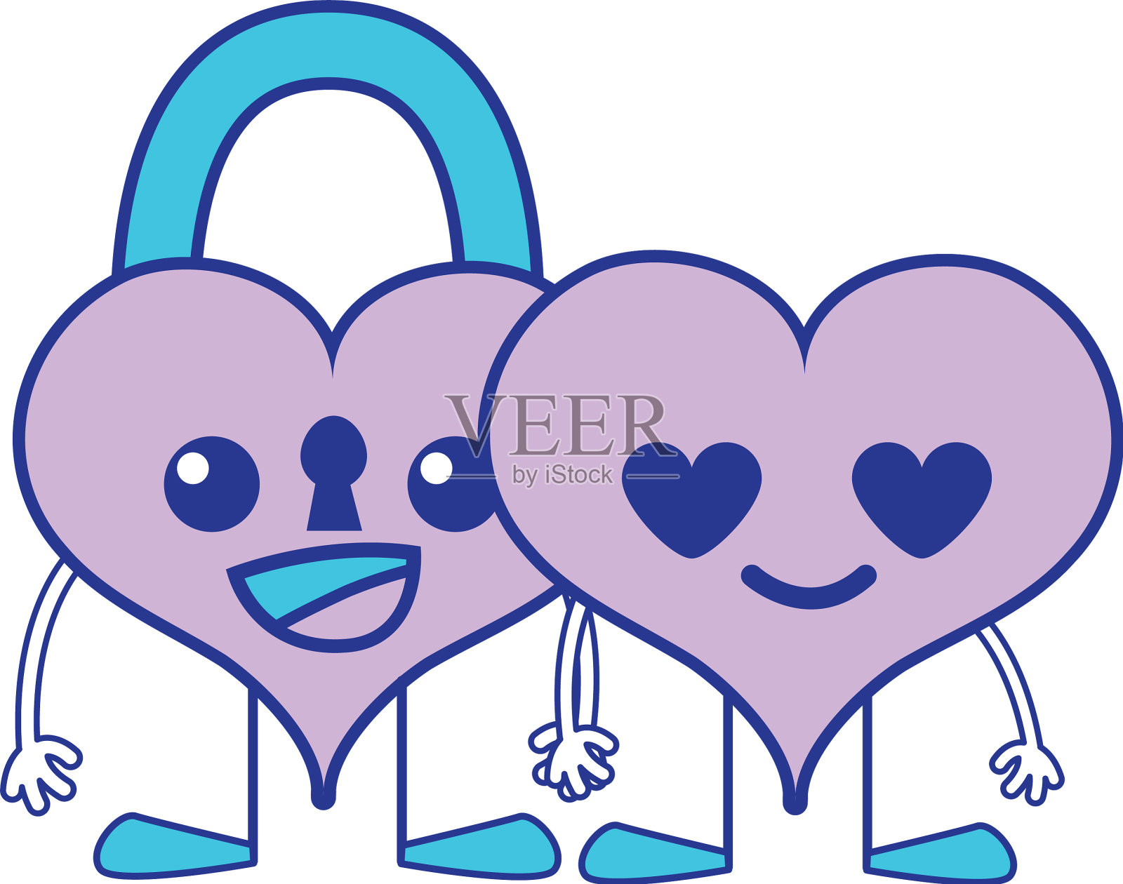 全彩快乐夫妻心卡哇伊卡通设计元素图片