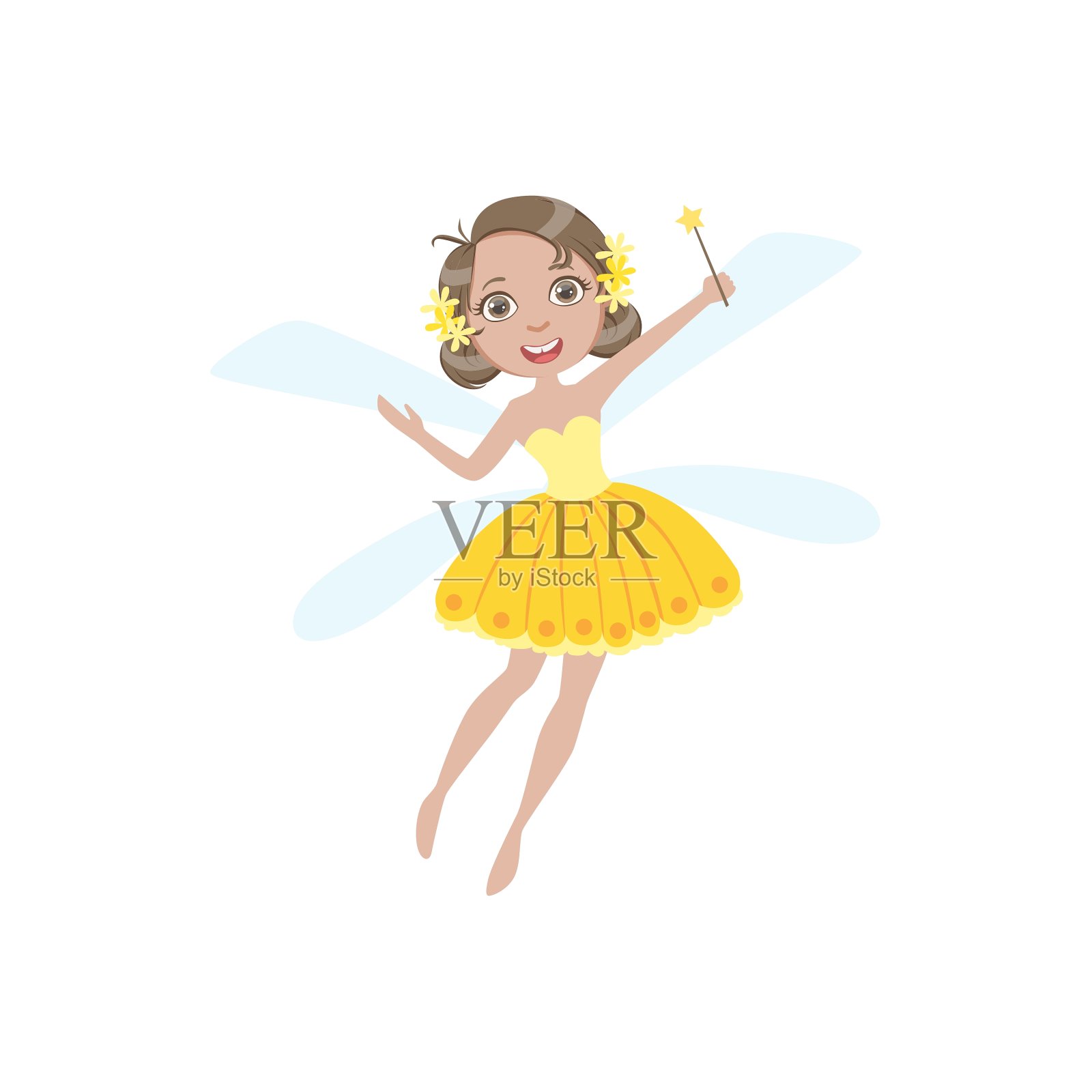 可爱的仙女在黄色连衣裙少女卡通人物设计元素图片