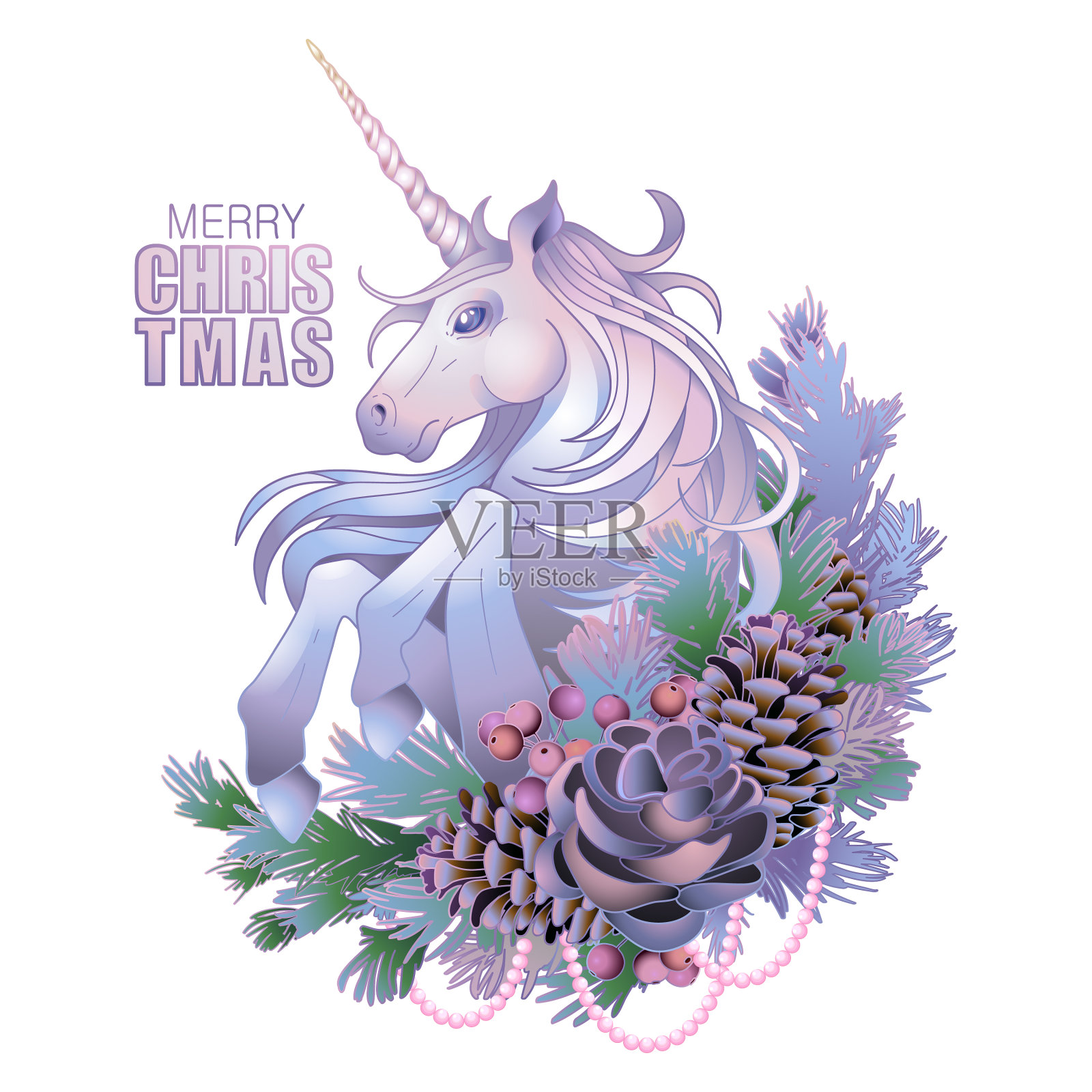 有独角兽和针叶装饰设计元素图片