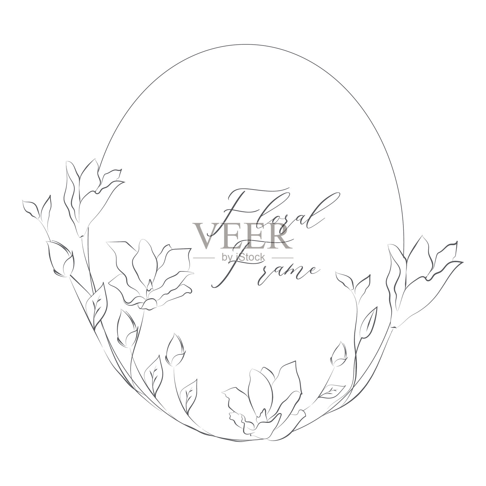 精致的花圆形框架与花设计元素图片