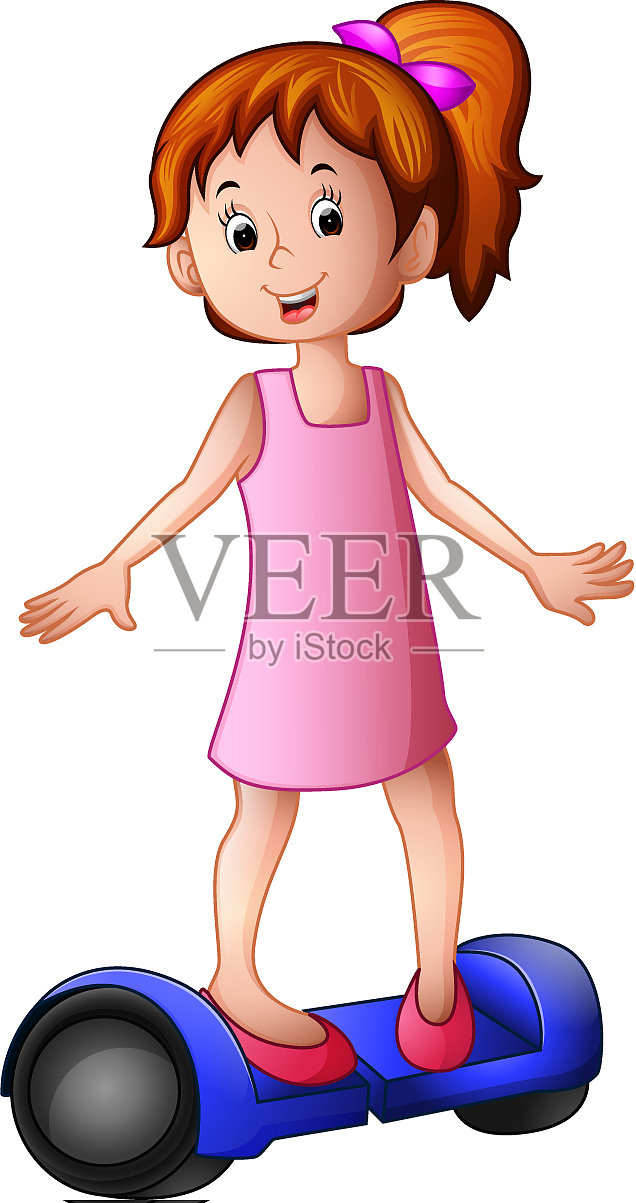 年轻的女孩骑着电动踏板车设计元素图片