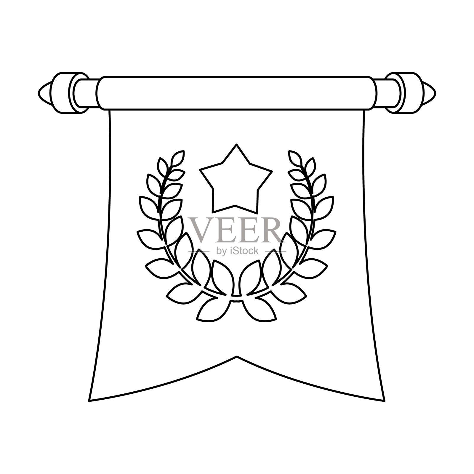 一面金色旗杆上的红旗上有一个标志设计元素图片