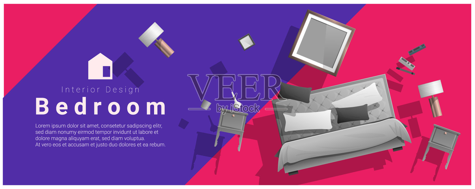室内横幅销售与卧室家具设计模板素材