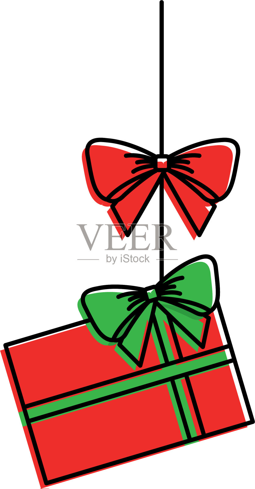 圣诞快乐礼物挂蝴蝶结丝带装饰设计元素图片