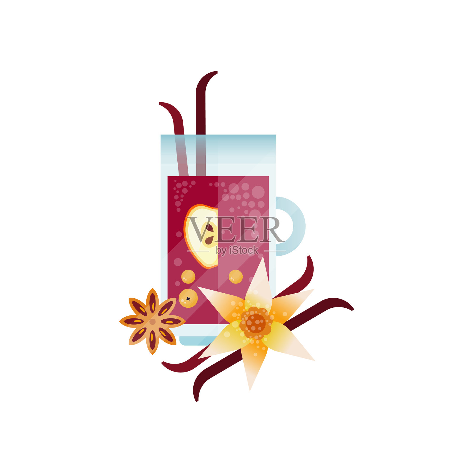 维生素健康草药茶辛辣饮料与苹果设计元素图片