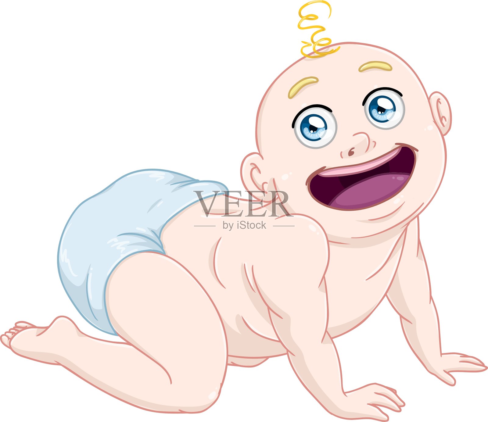 可爱的小男孩用尿布爬设计元素图片