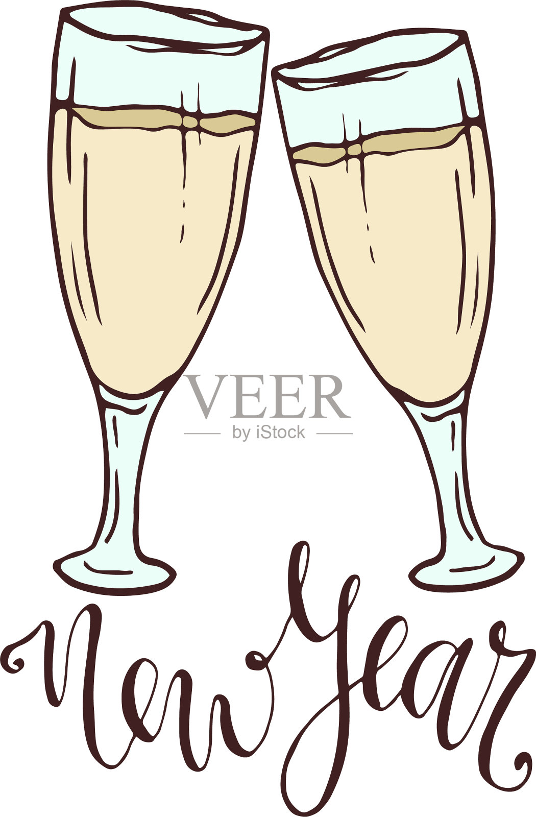 香槟酒杯新年贺卡设计元素图片