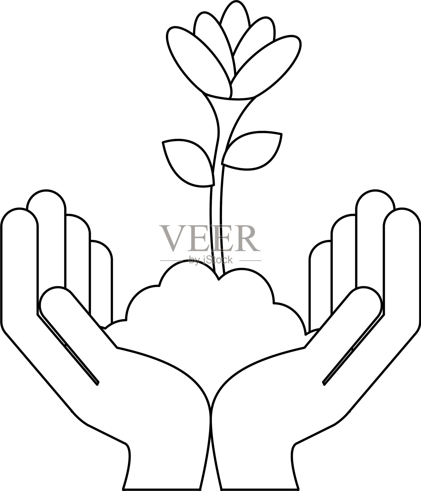 手与美丽的花在成长设计元素图片