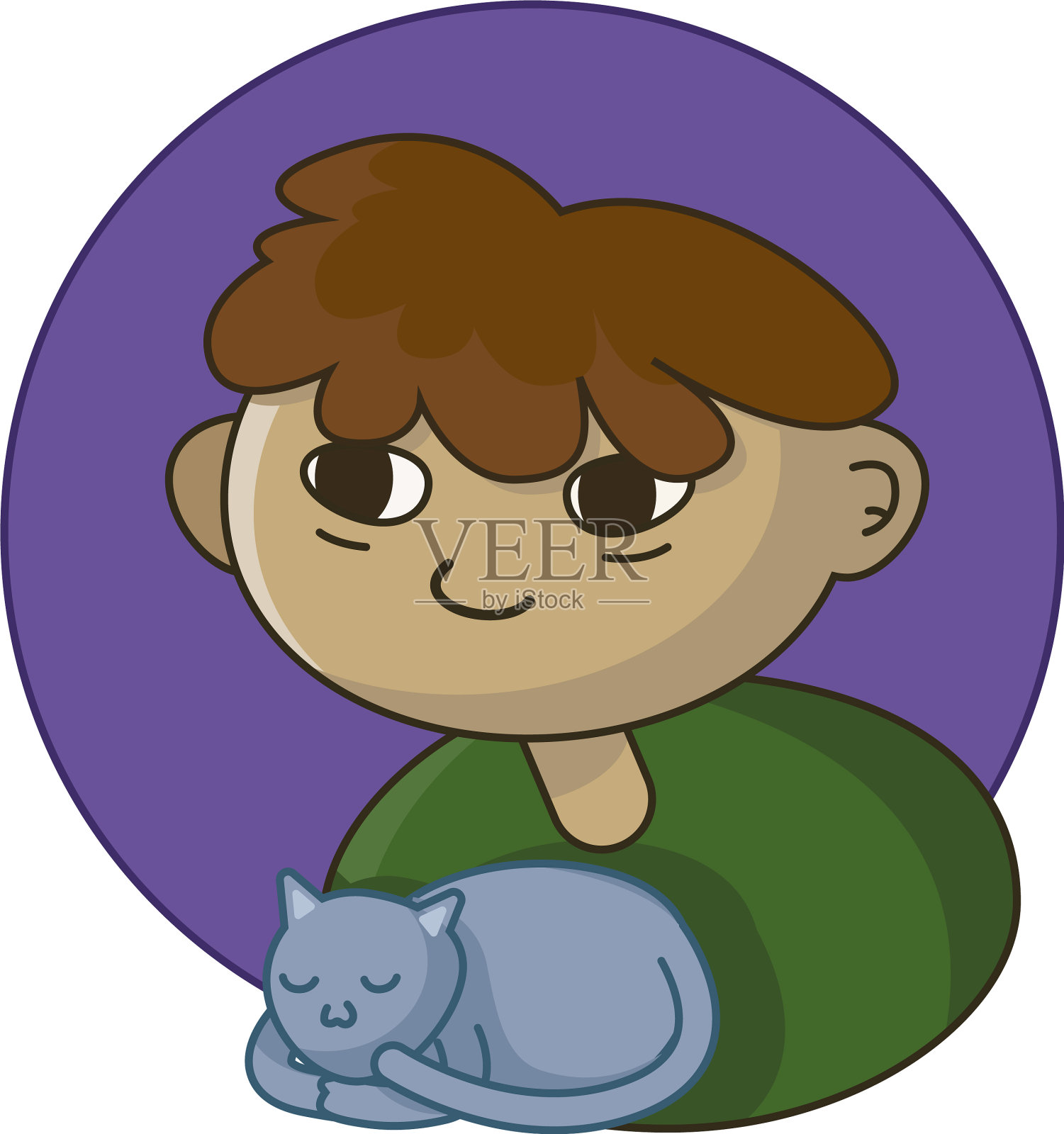 白人快乐男孩拿着猫的肖像设计元素图片