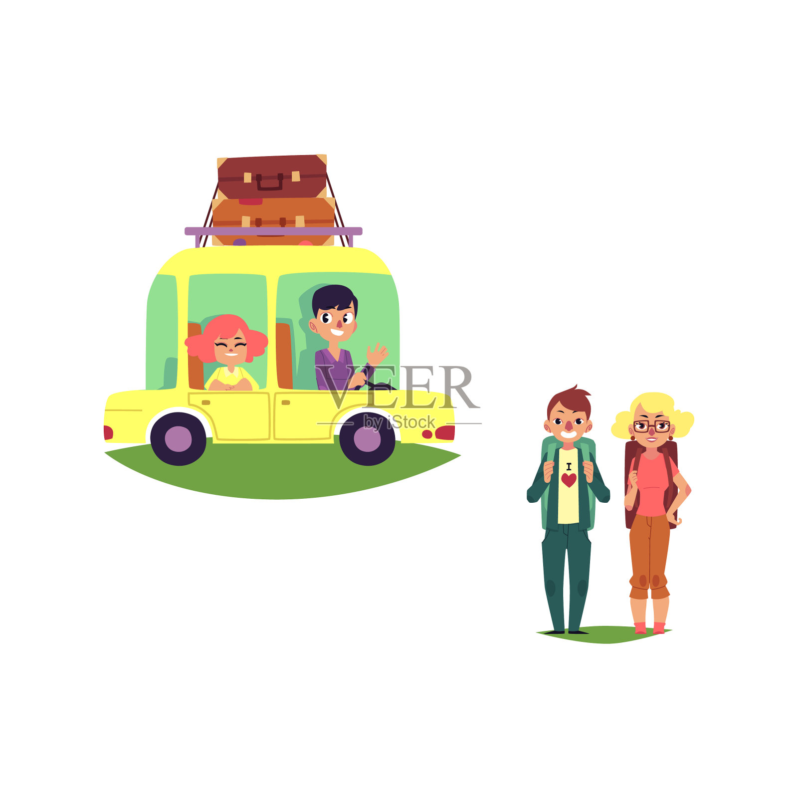 平平的人在车里旅行，与世隔绝设计元素图片