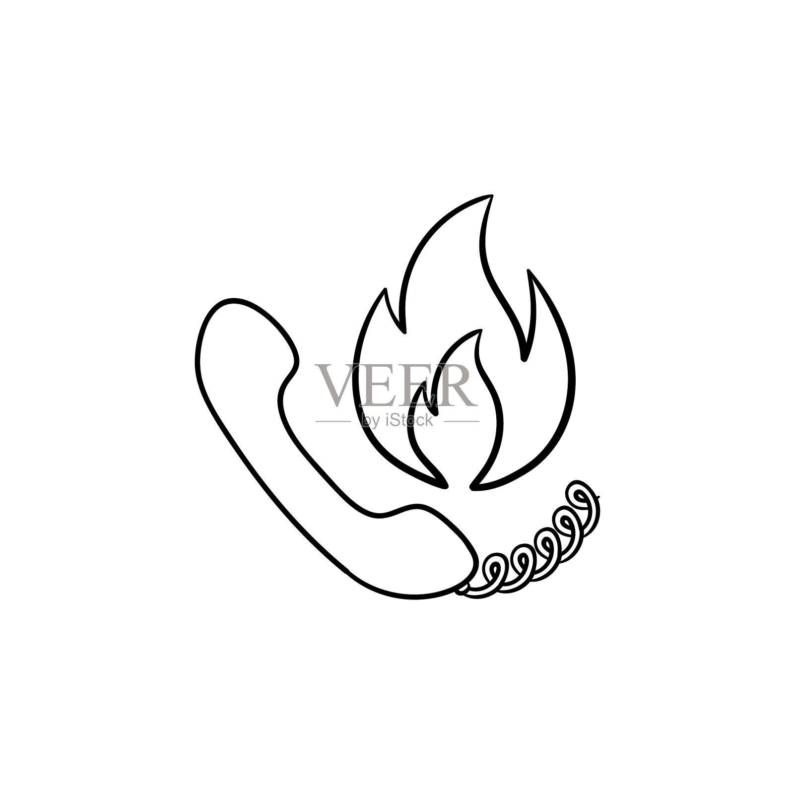 电话听筒和火手绘草图图标图标素材