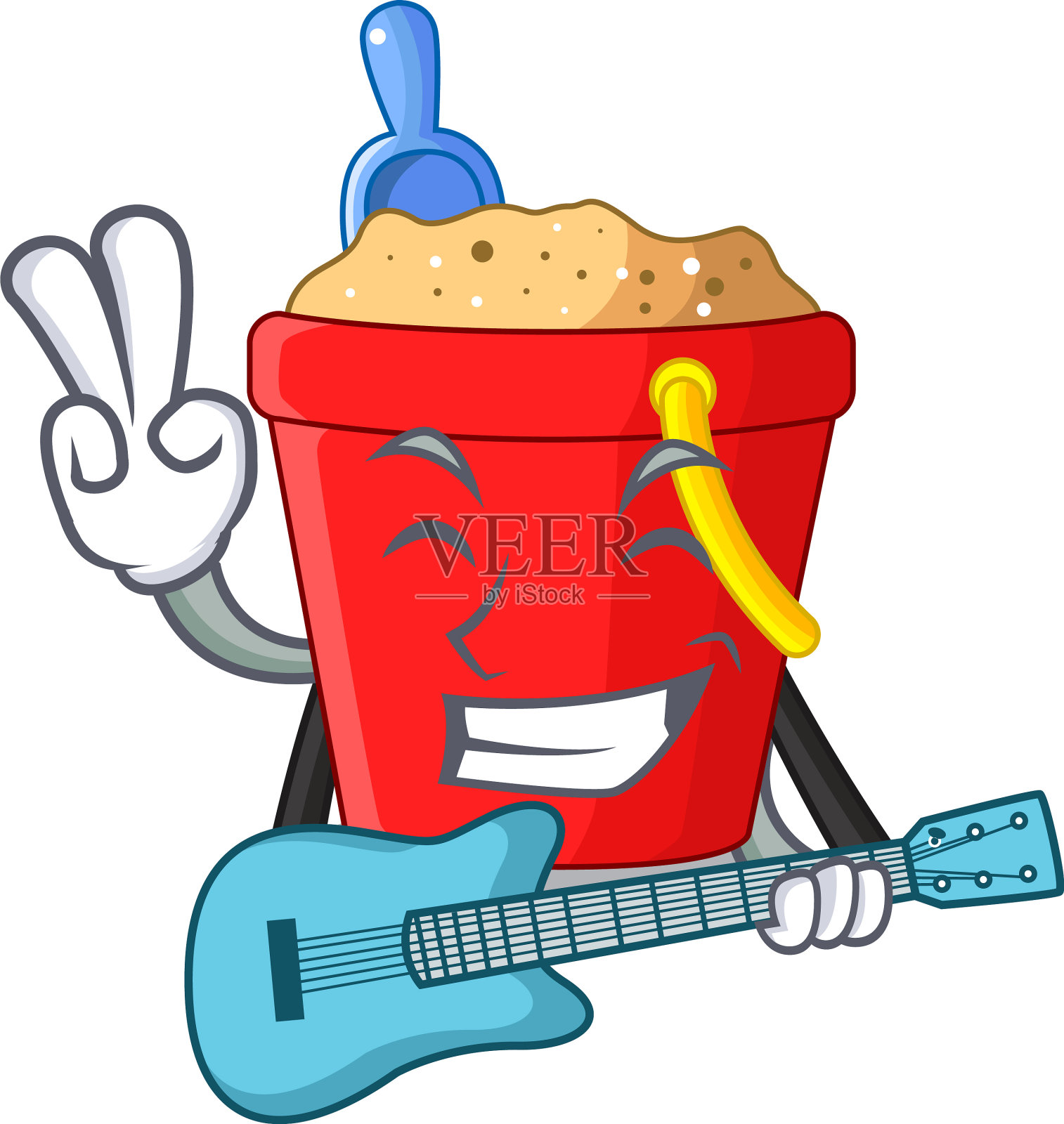 用吉他画沙滩桶上的铲子卡通设计元素图片