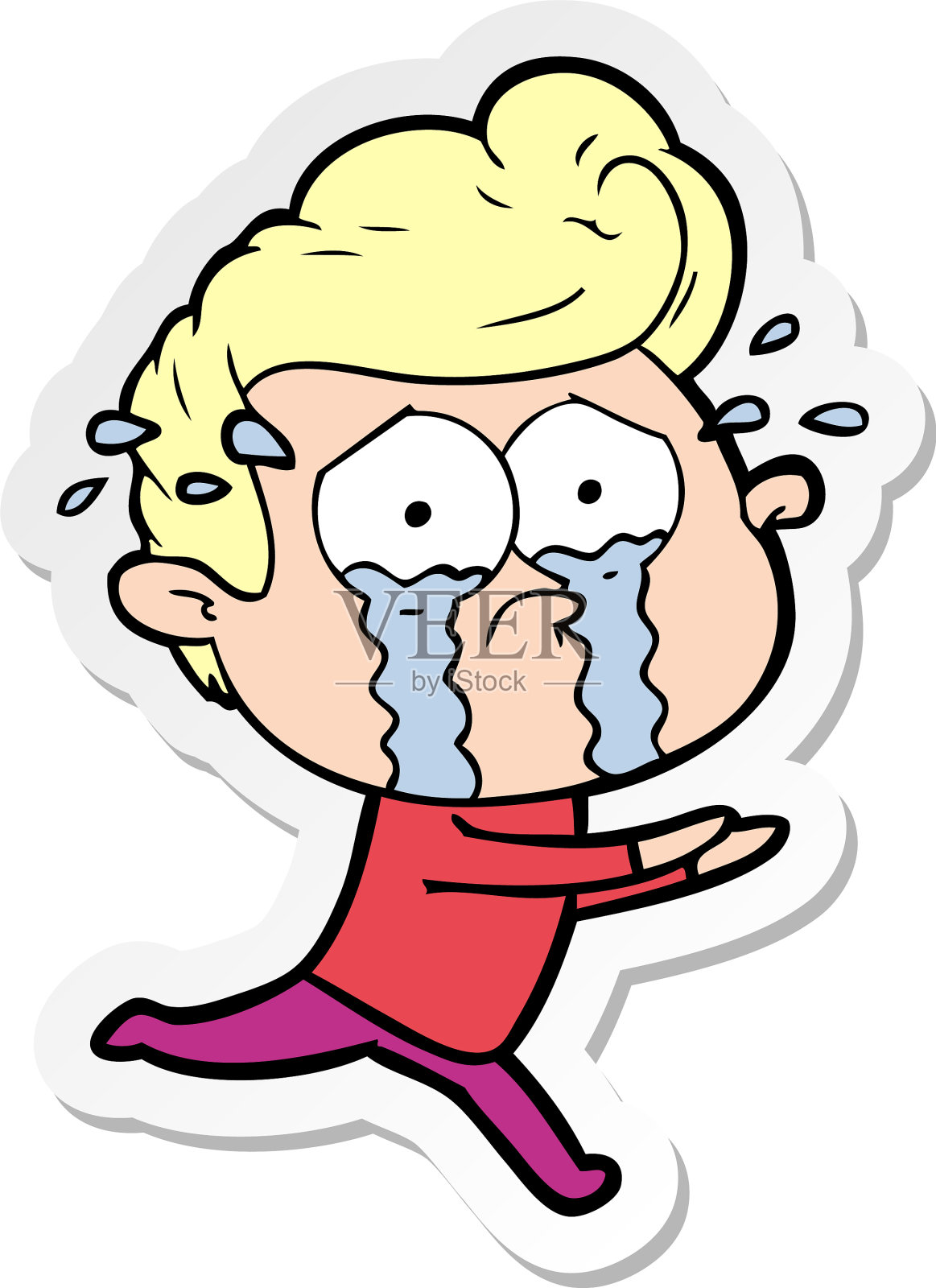 贴纸上画着一个哭着跑的卡通男人设计元素图片