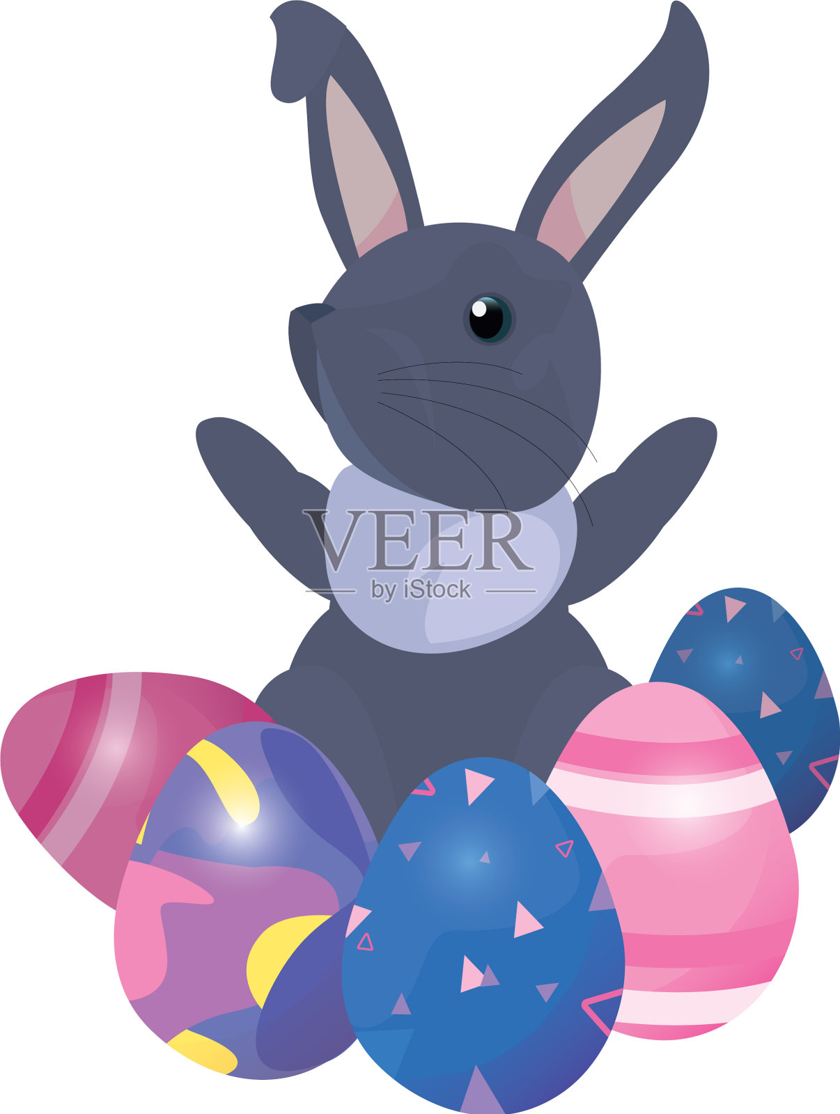 可爱的兔子和复活节彩蛋设计元素图片