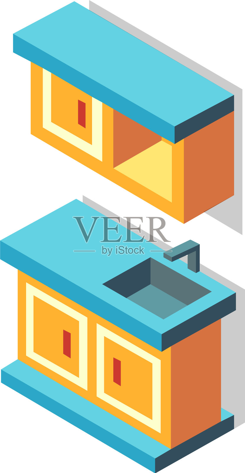 橱柜等距设计元素图片