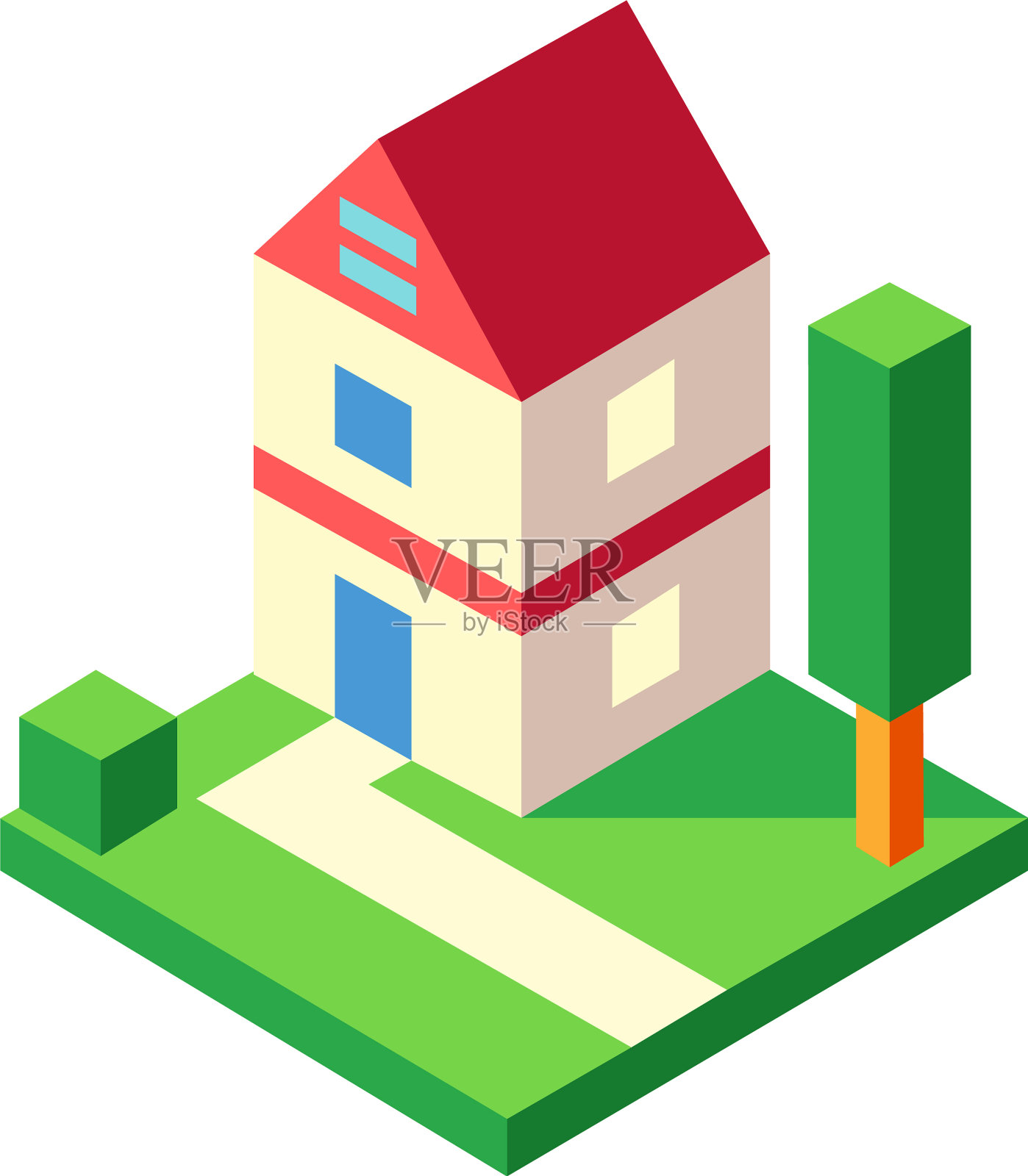 房子的花园等距设计元素图片