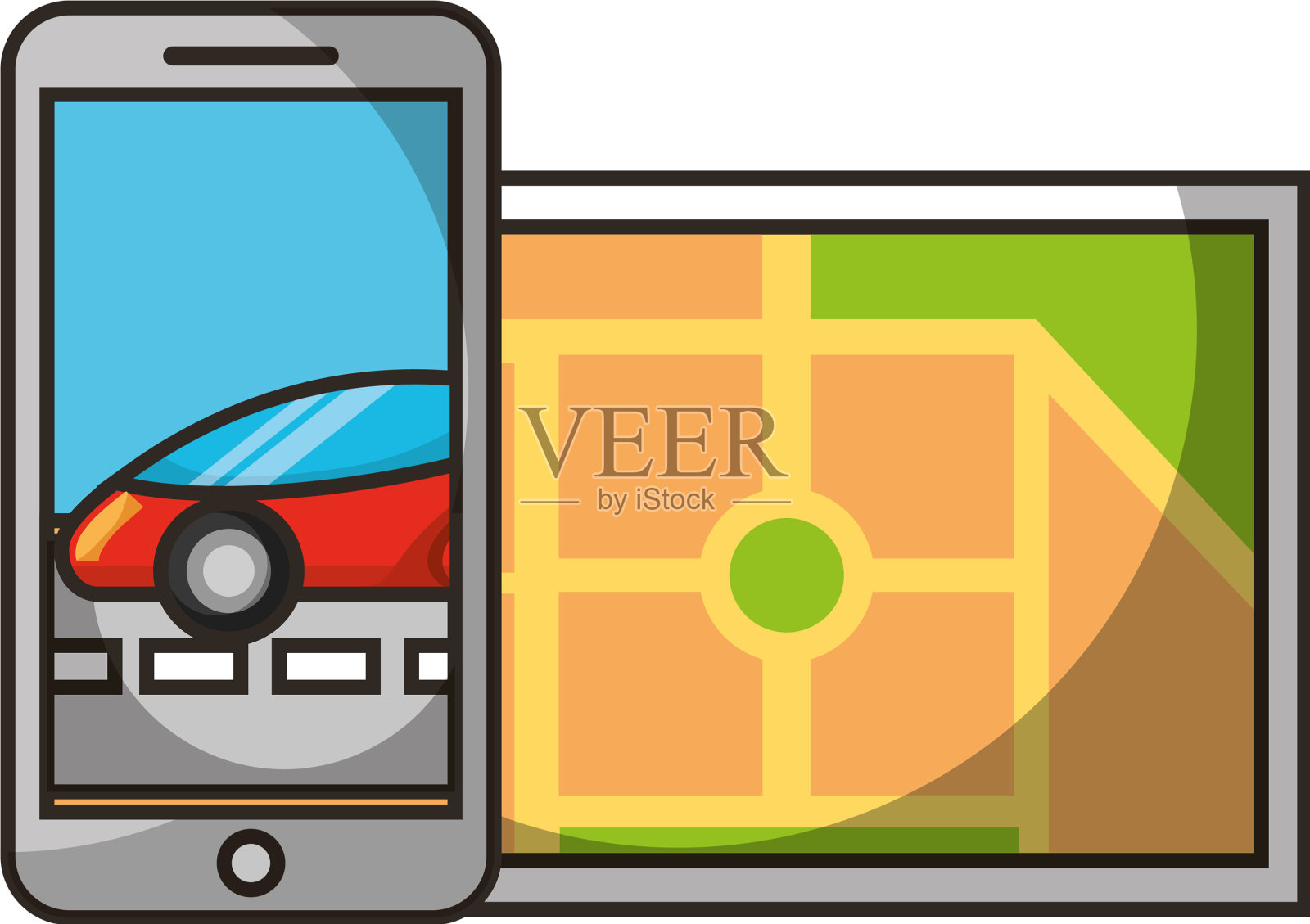 移动地图定位GPS自动驾驶汽车设计元素图片