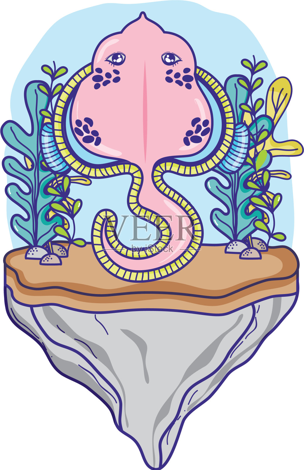 刺动物在石头上种着海藻植物设计元素图片