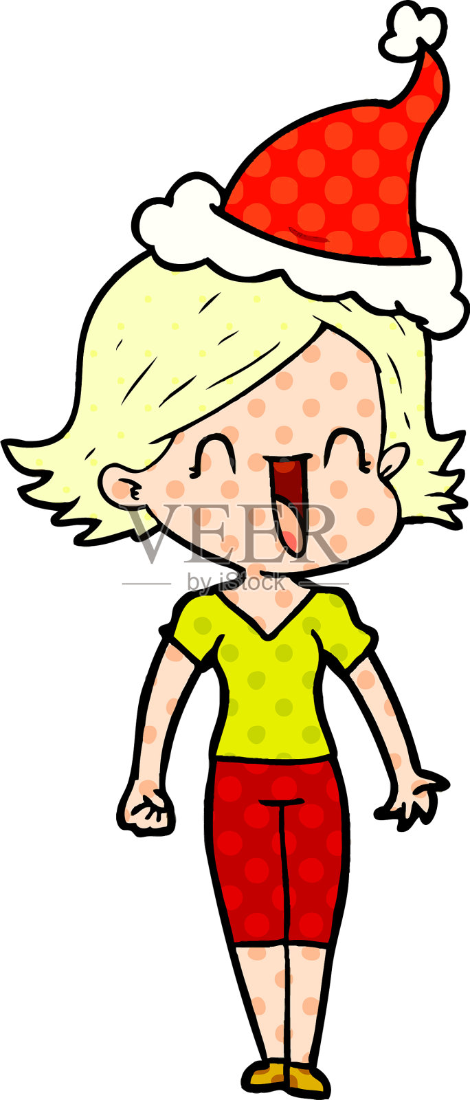 漫画风格的穿着圣诞老人的快乐女人设计元素图片