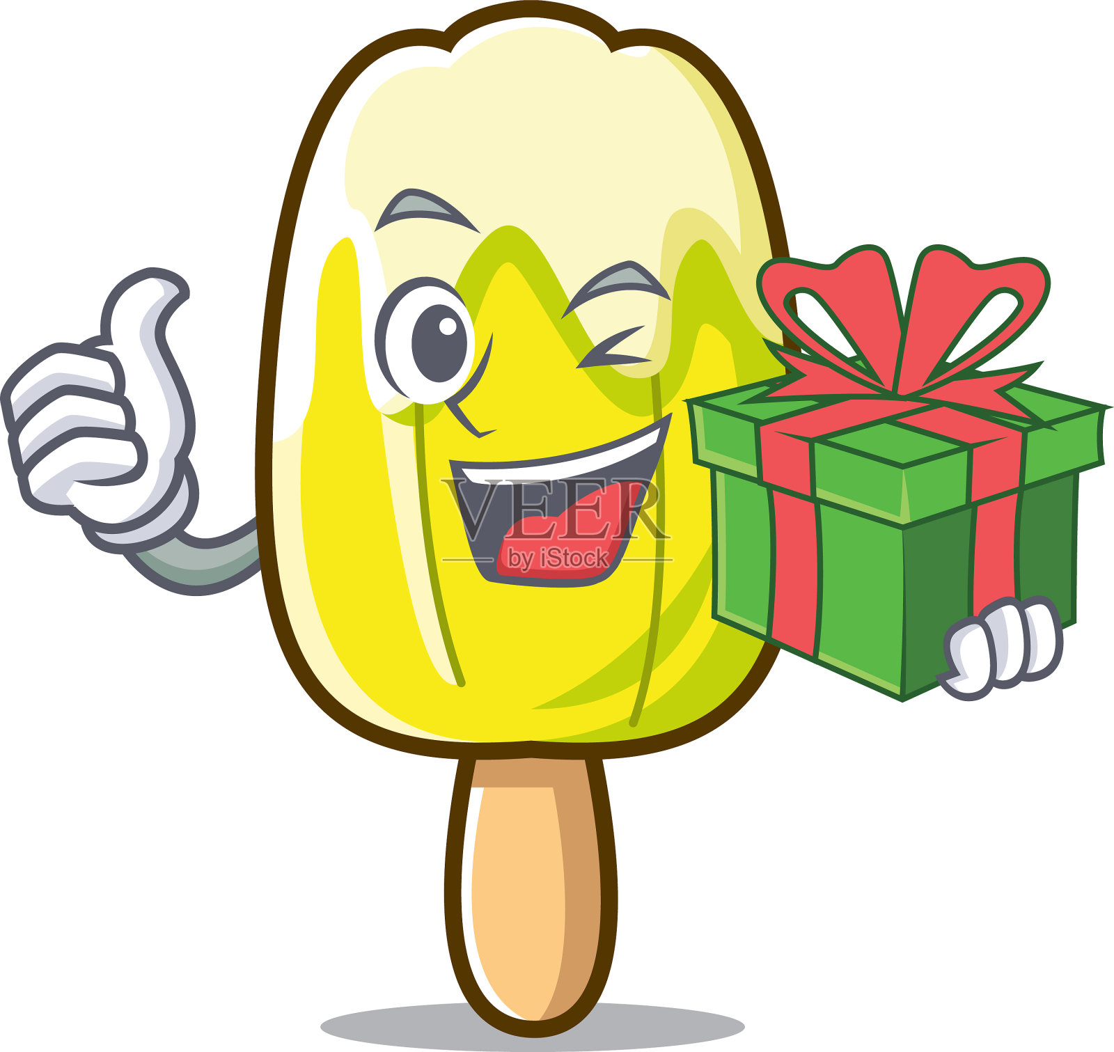 带礼物的卡通吉祥物柠檬冰淇淋设计元素图片