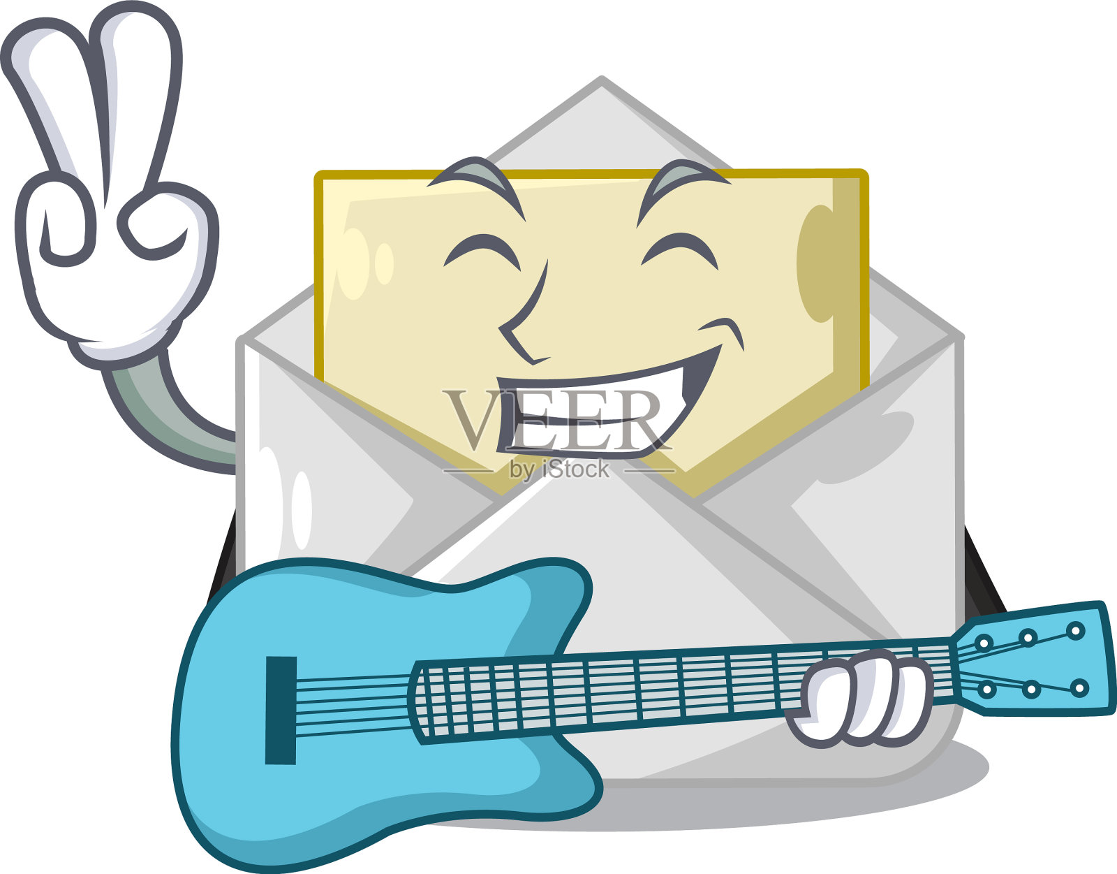 用吉他打开信封上的卡通形状空白设计元素图片