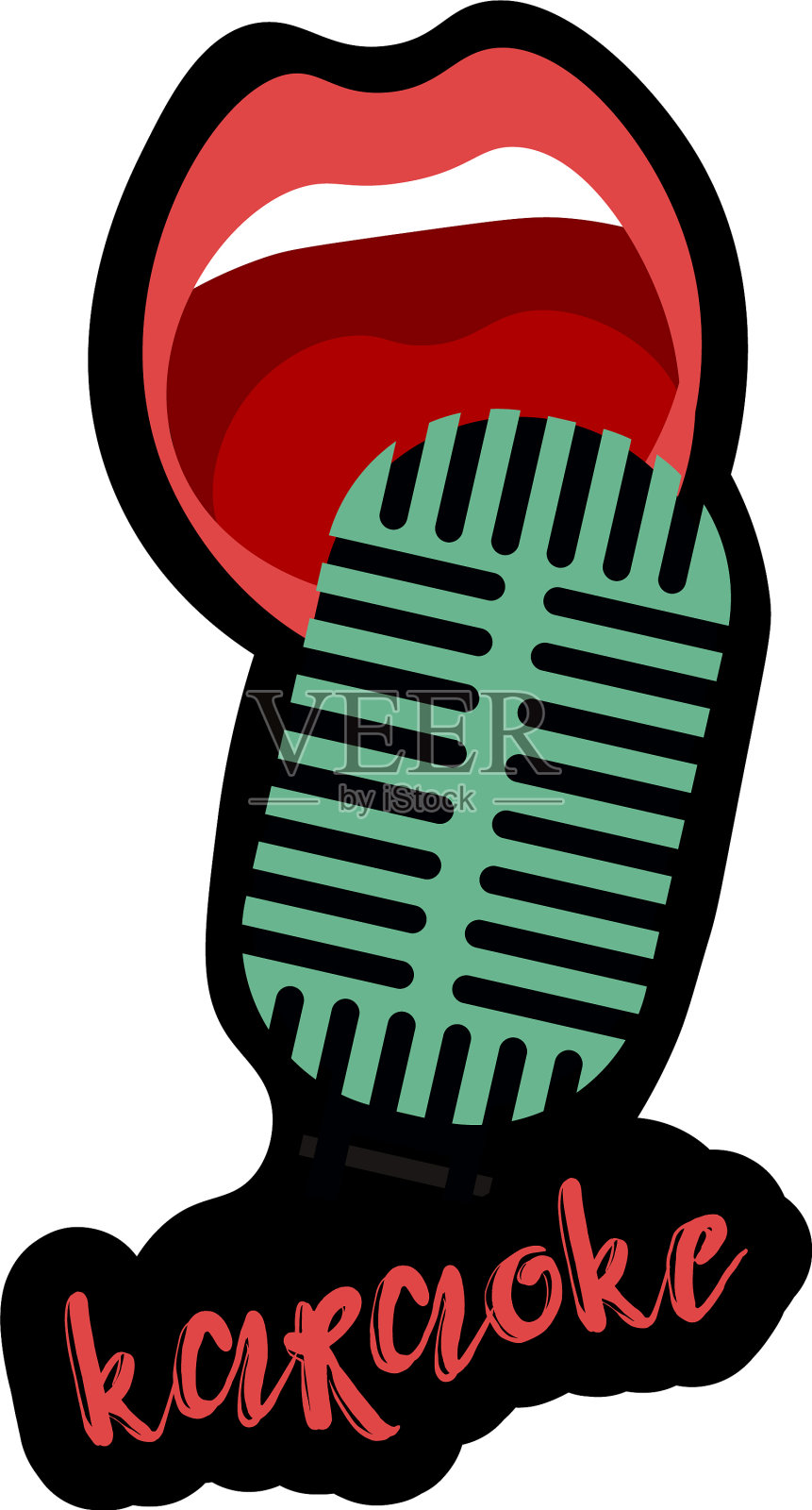 孤立在白色卡拉ok邀请海报与绿色设计元素图片