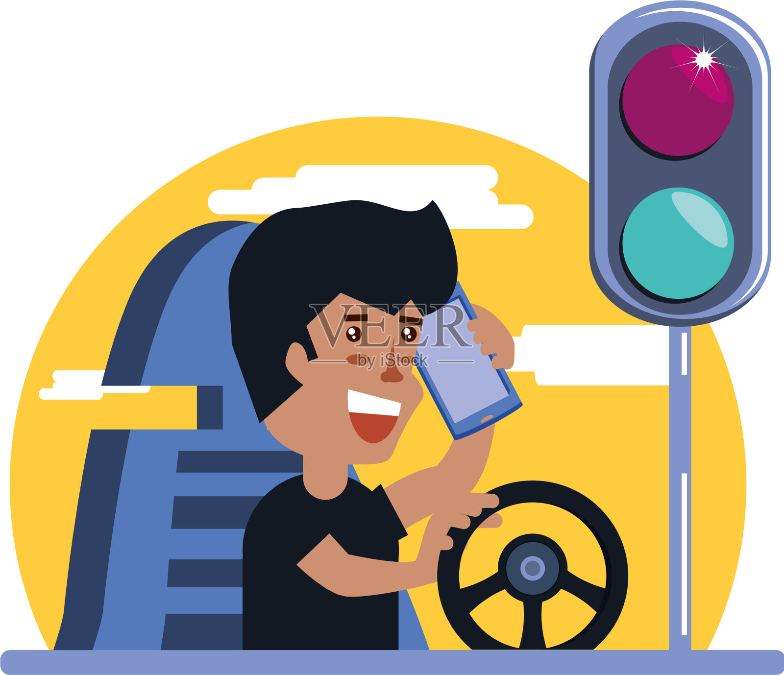 男人用智能手机驾驶小车设计元素图片