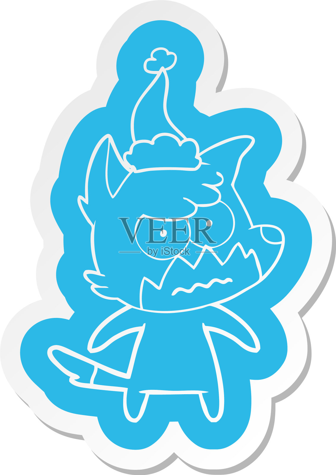 卡通贴纸，一只生气的狐狸戴着圣诞老人的帽子设计元素图片