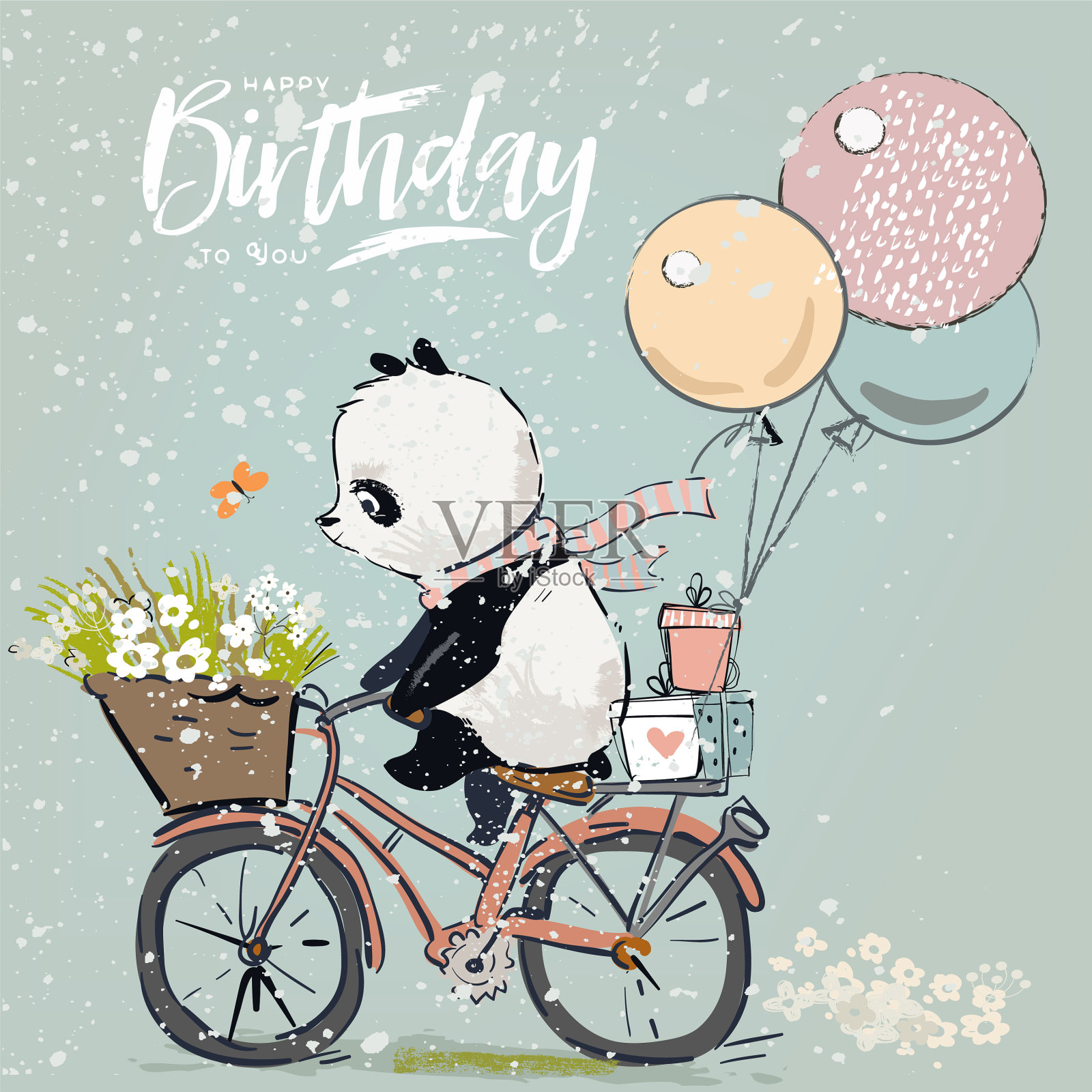 骑自行车的小熊猫插画图片素材