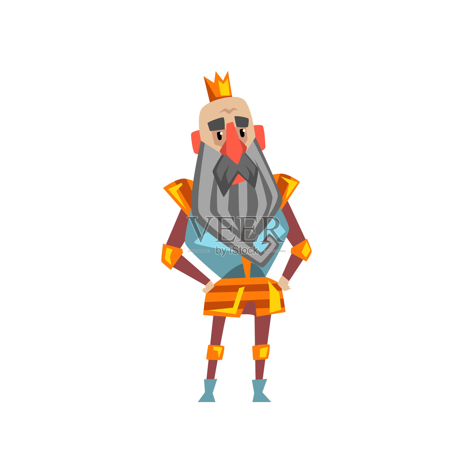 戴着金皇冠的滑稽胡须国王角色设计元素图片