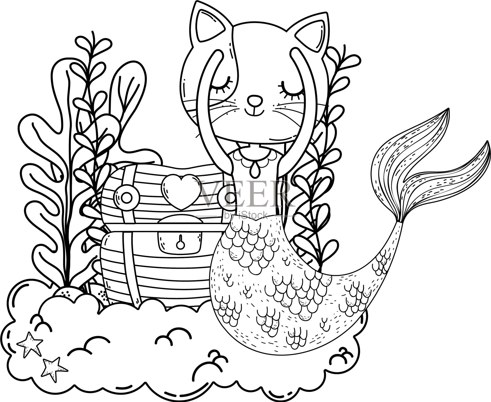 可爱的猫咪与宝箱设计元素图片