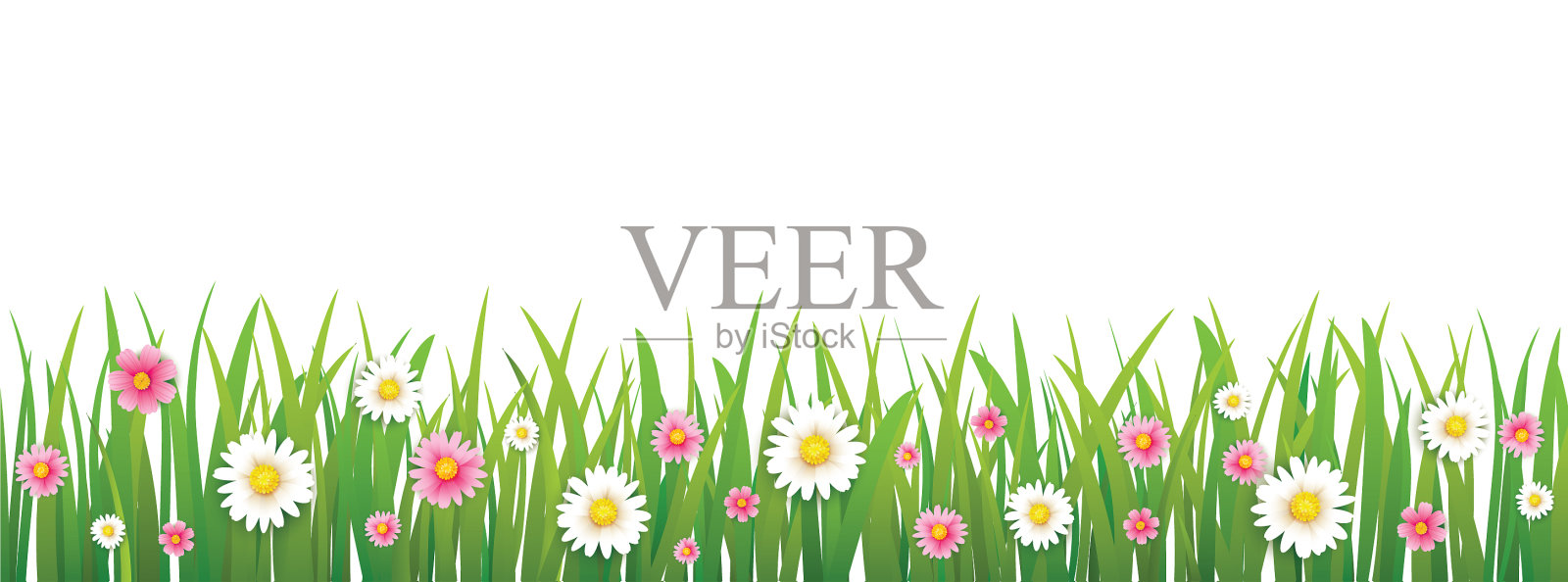 你好春天花与草孤立的背景设计元素图片