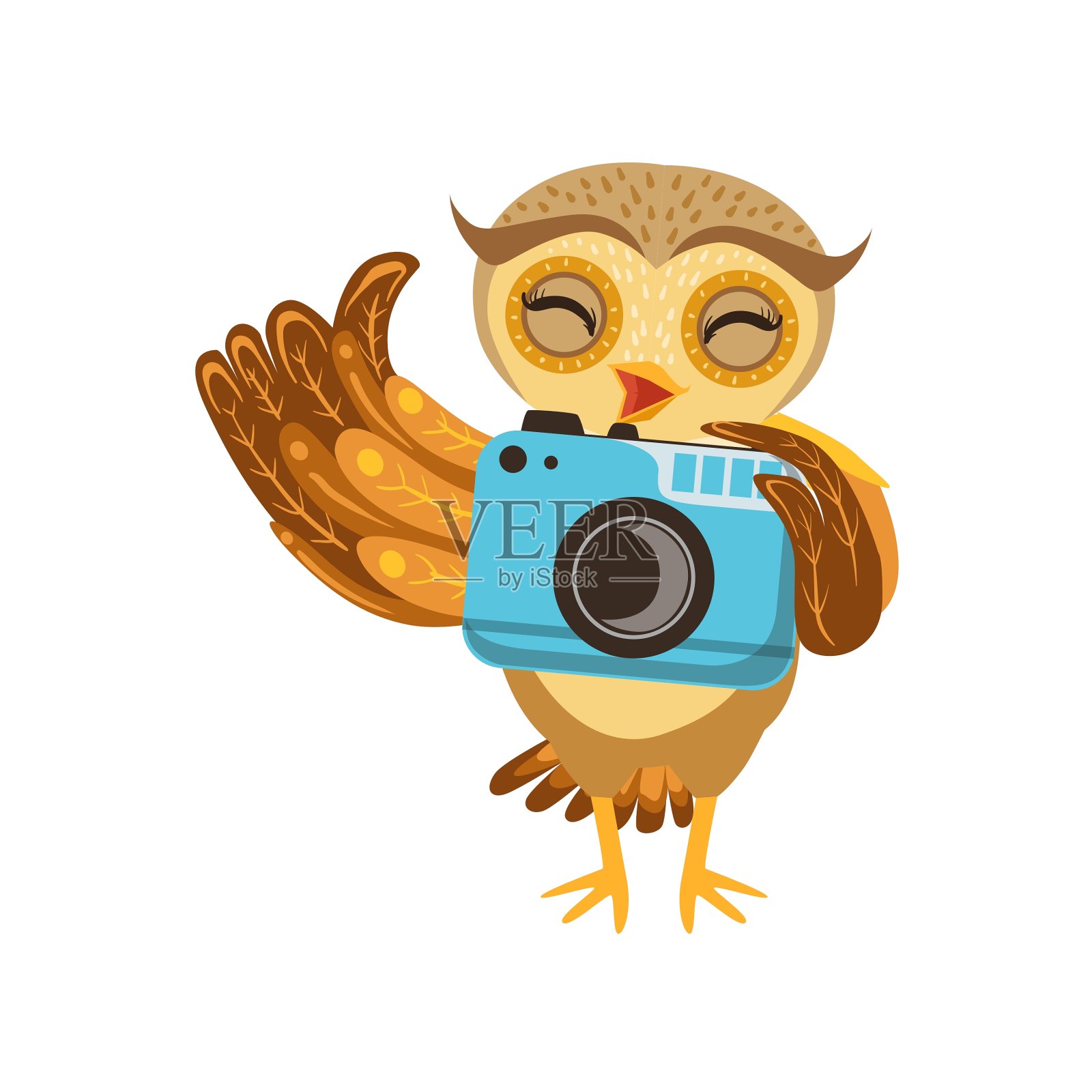 带相机的可爱卡通人物游客猫头鹰设计元素图片