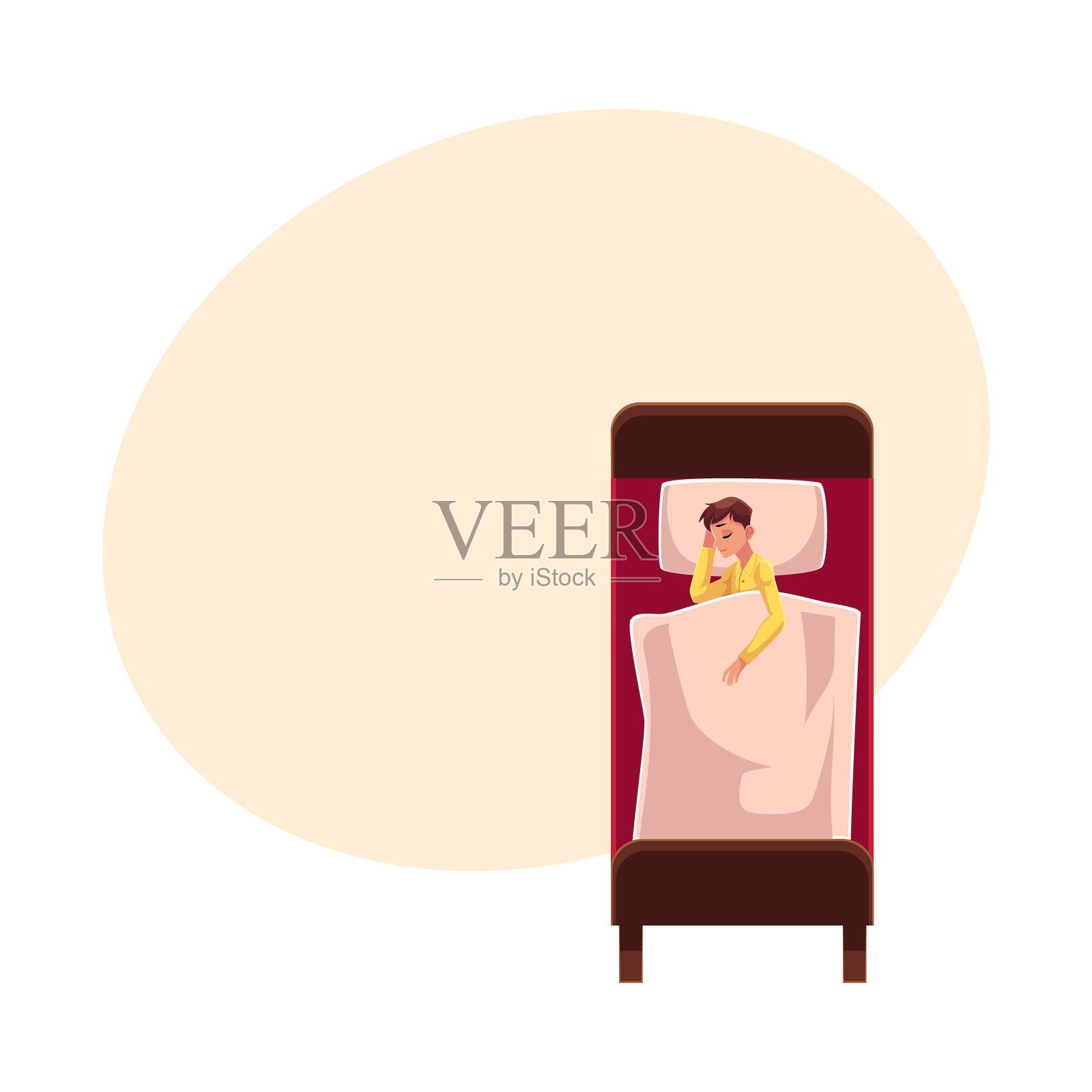 男人睡在床上，侧身裹着毯子设计元素图片