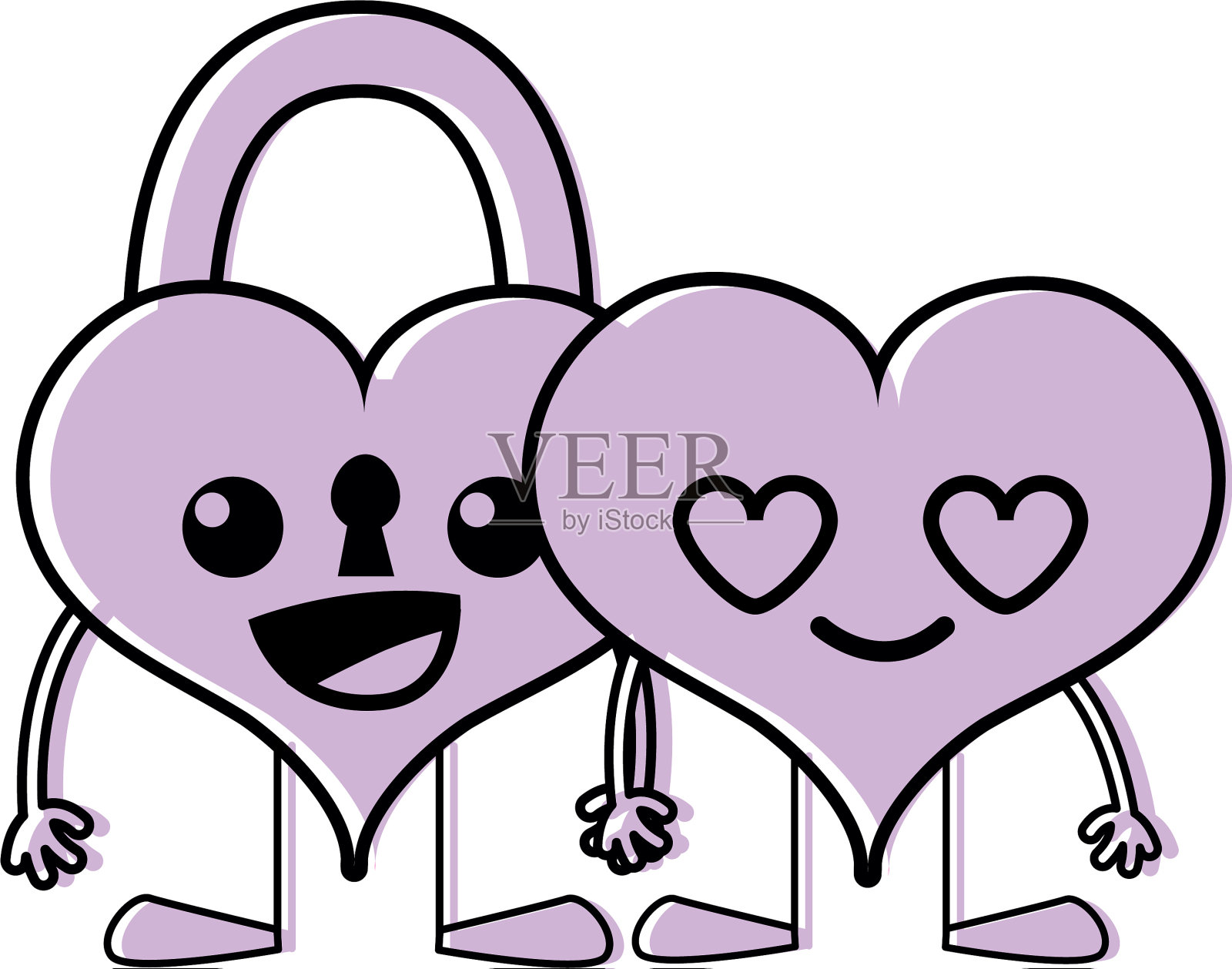 彩色快乐的夫妇心卡哇伊卡通设计元素图片