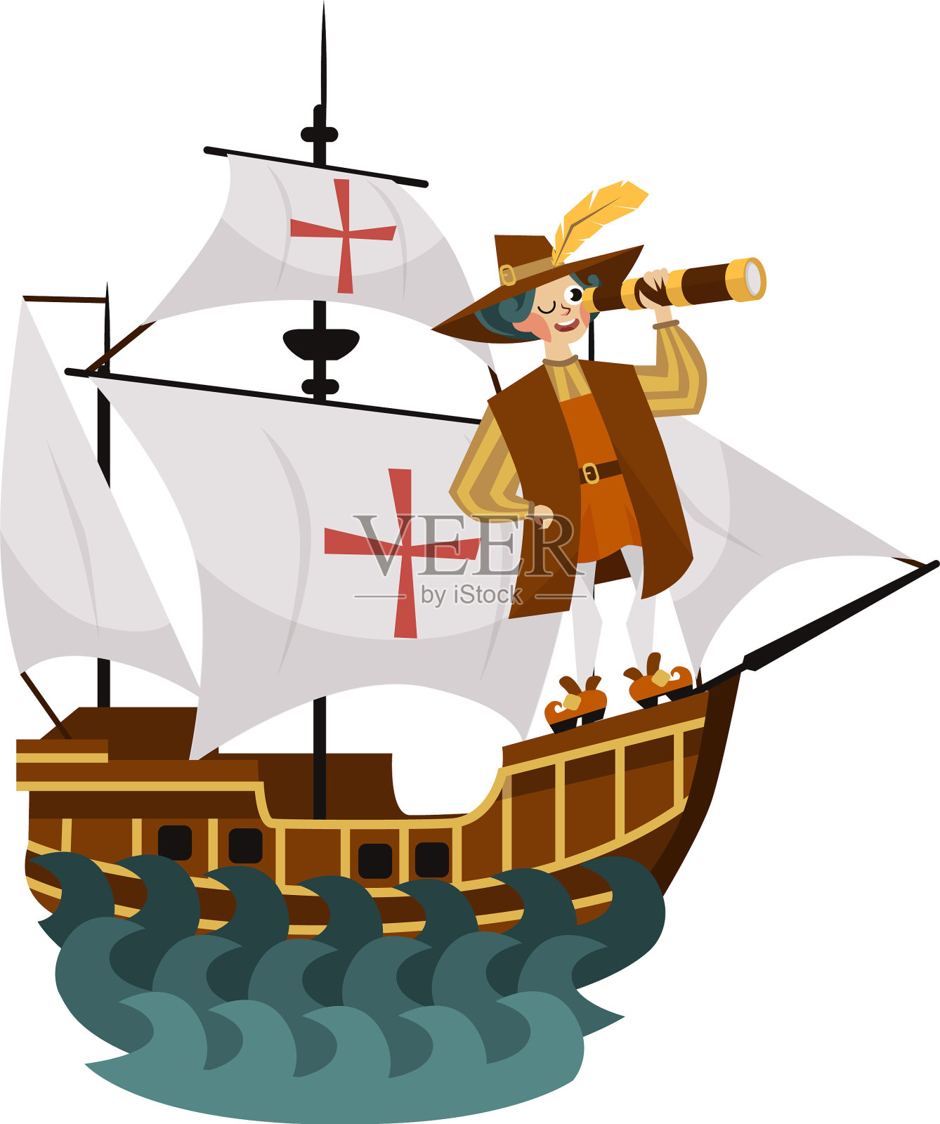 哥伦布日的海报，上面有哥伦布在看设计元素图片