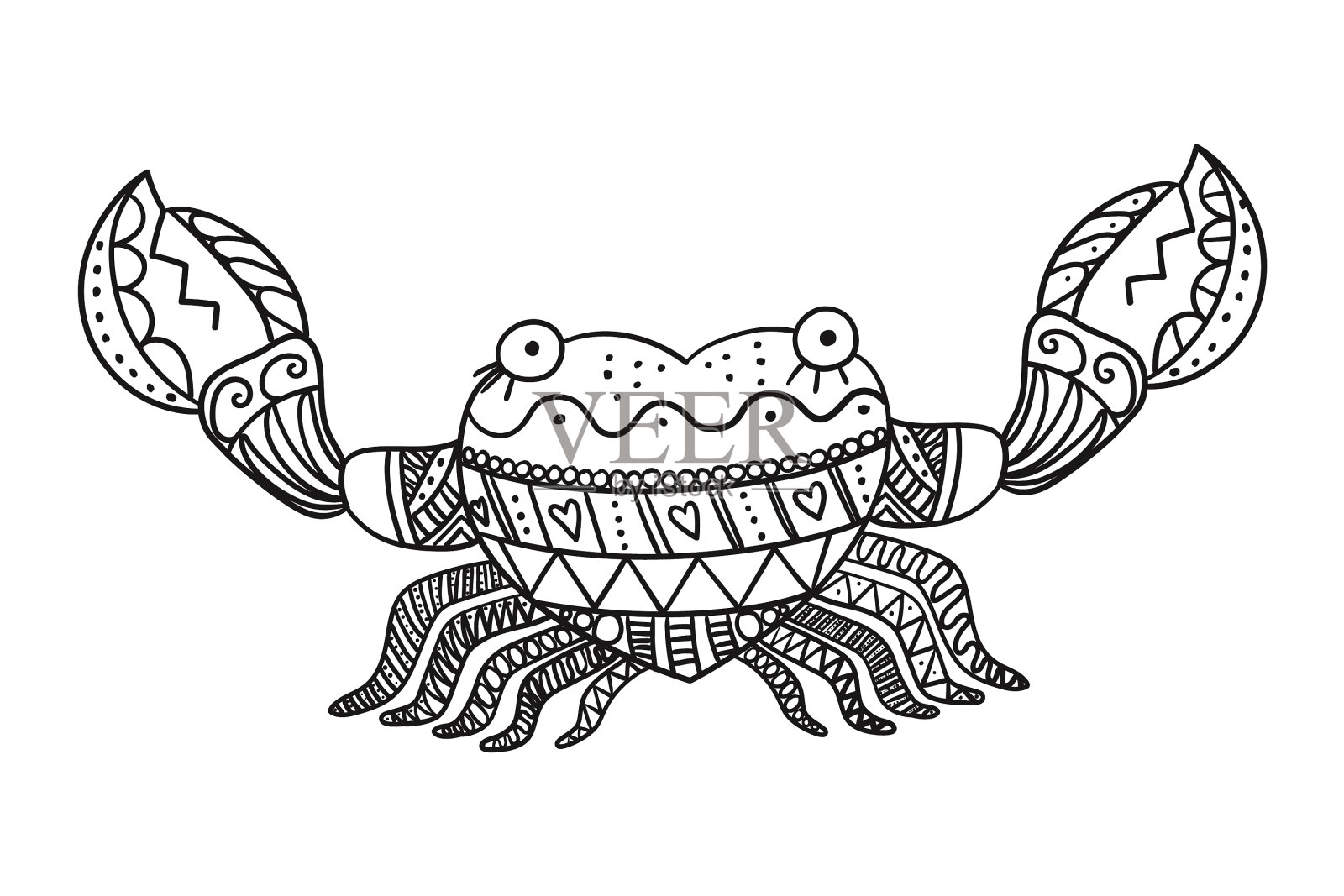 在白色背景上孤立的程式化螃蟹设计元素图片