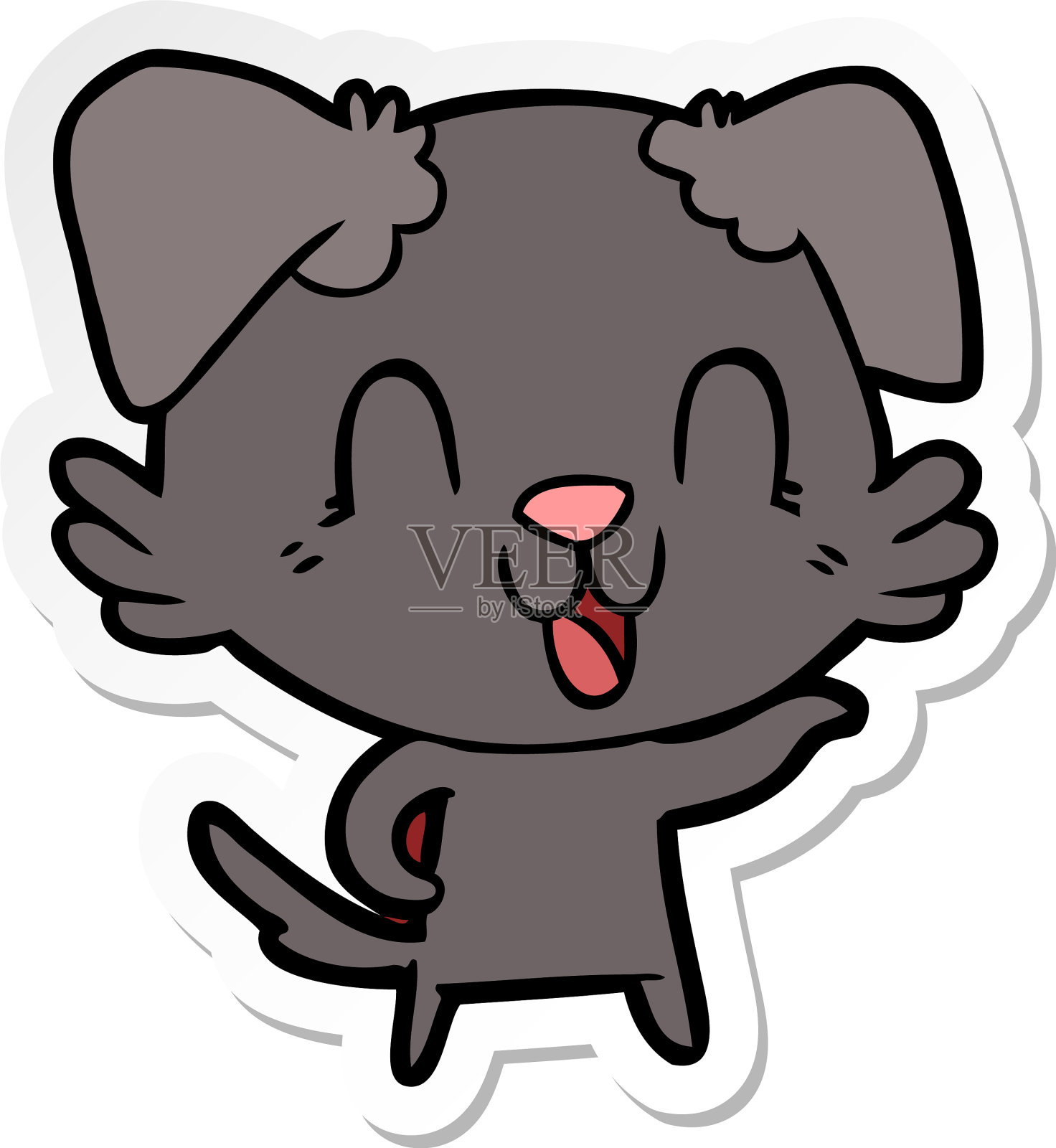 大笑的卡通狗的贴纸设计元素图片